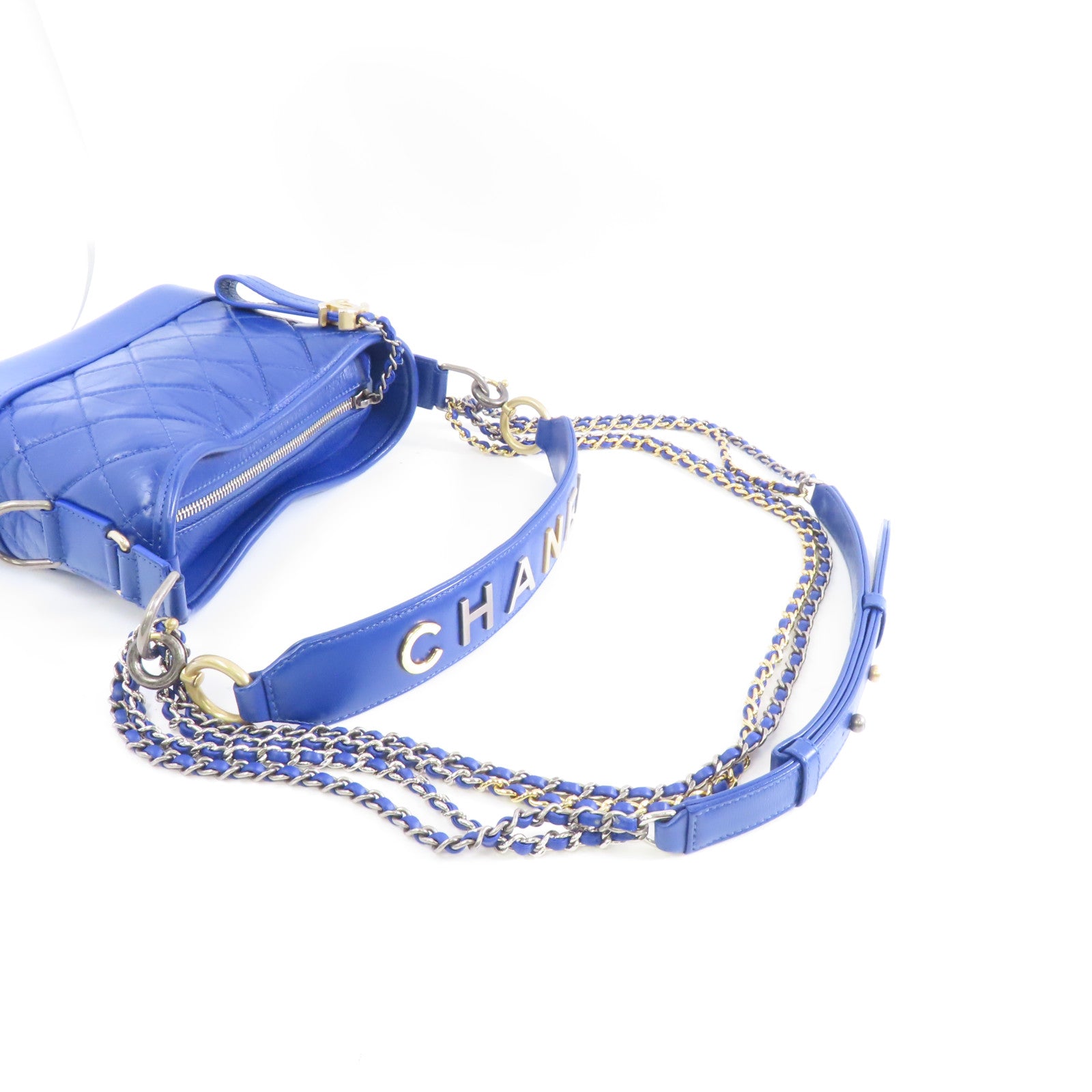 CHANEL 【激減優惠】菱格Aged Calf皮革Gabrielle Small金扣/銀扣鏈帶肩背袋藍色