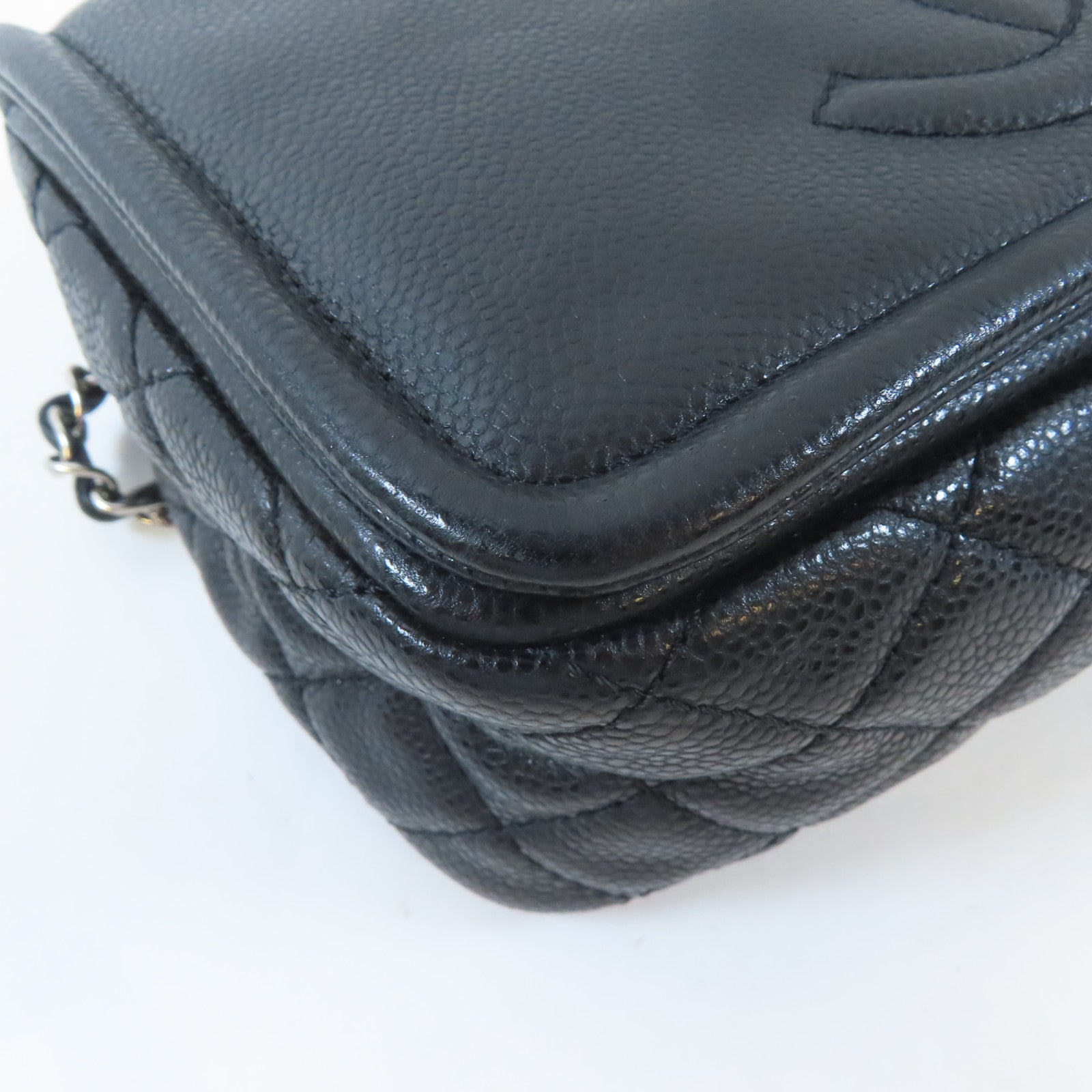 CHANEL Caviar皮革Chain Shoulder Bag銀扣鏈帶肩背袋黑色