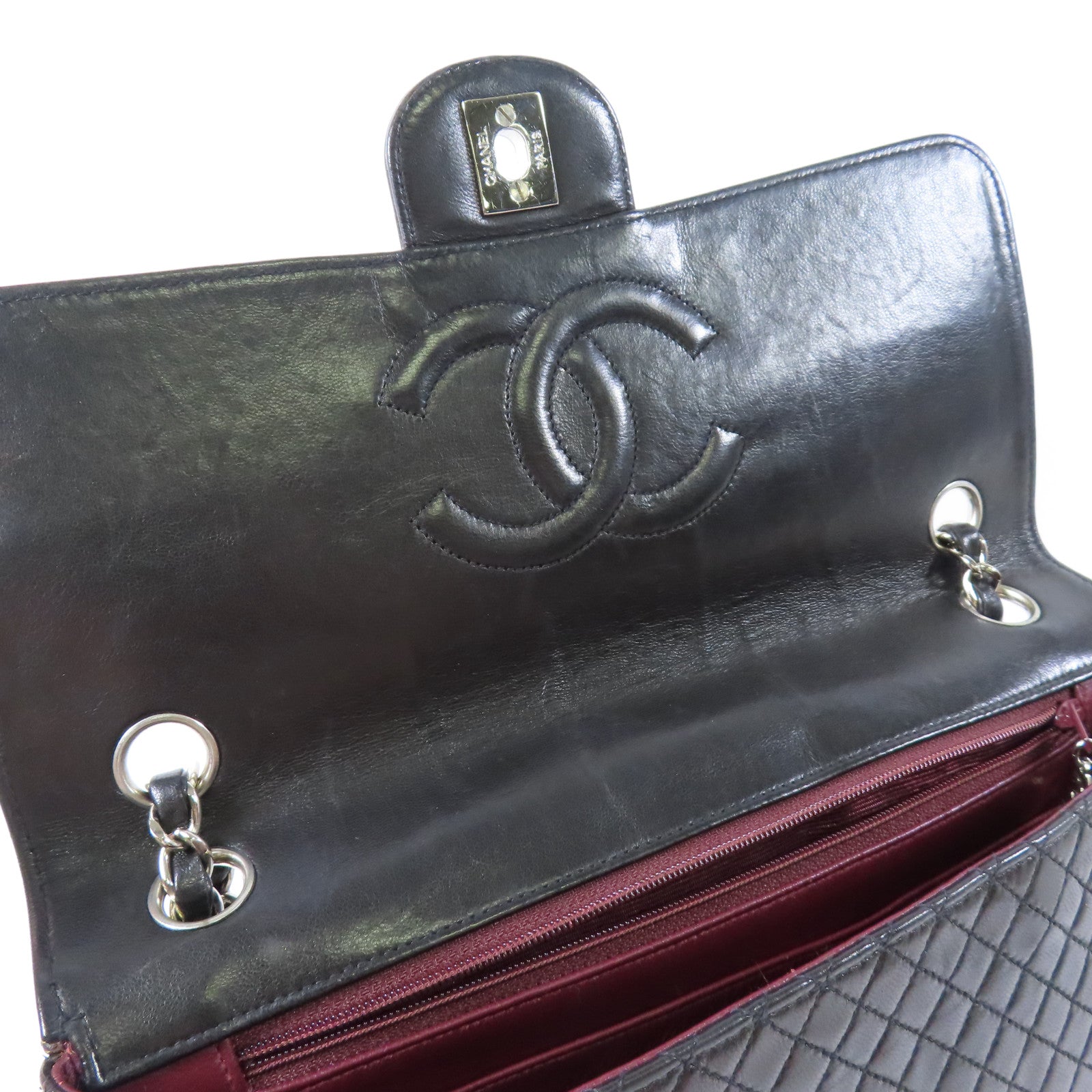 CHANEL 羊皮皮革Vintage Chain Shoulder銀扣鏈帶肩背袋