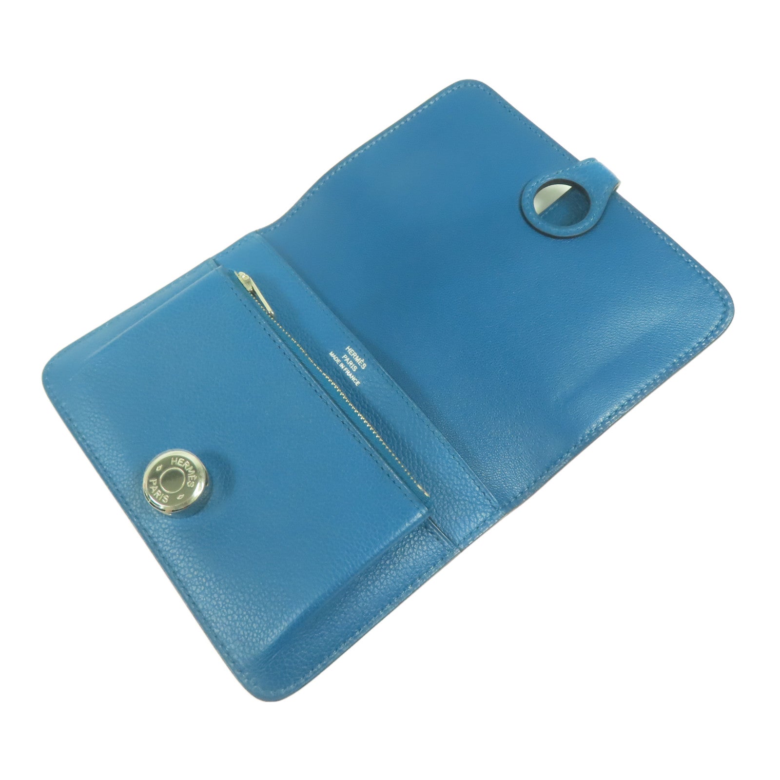 HERMES Evercolor皮革Dogon Compact銀扣錢包Bleu De Galice