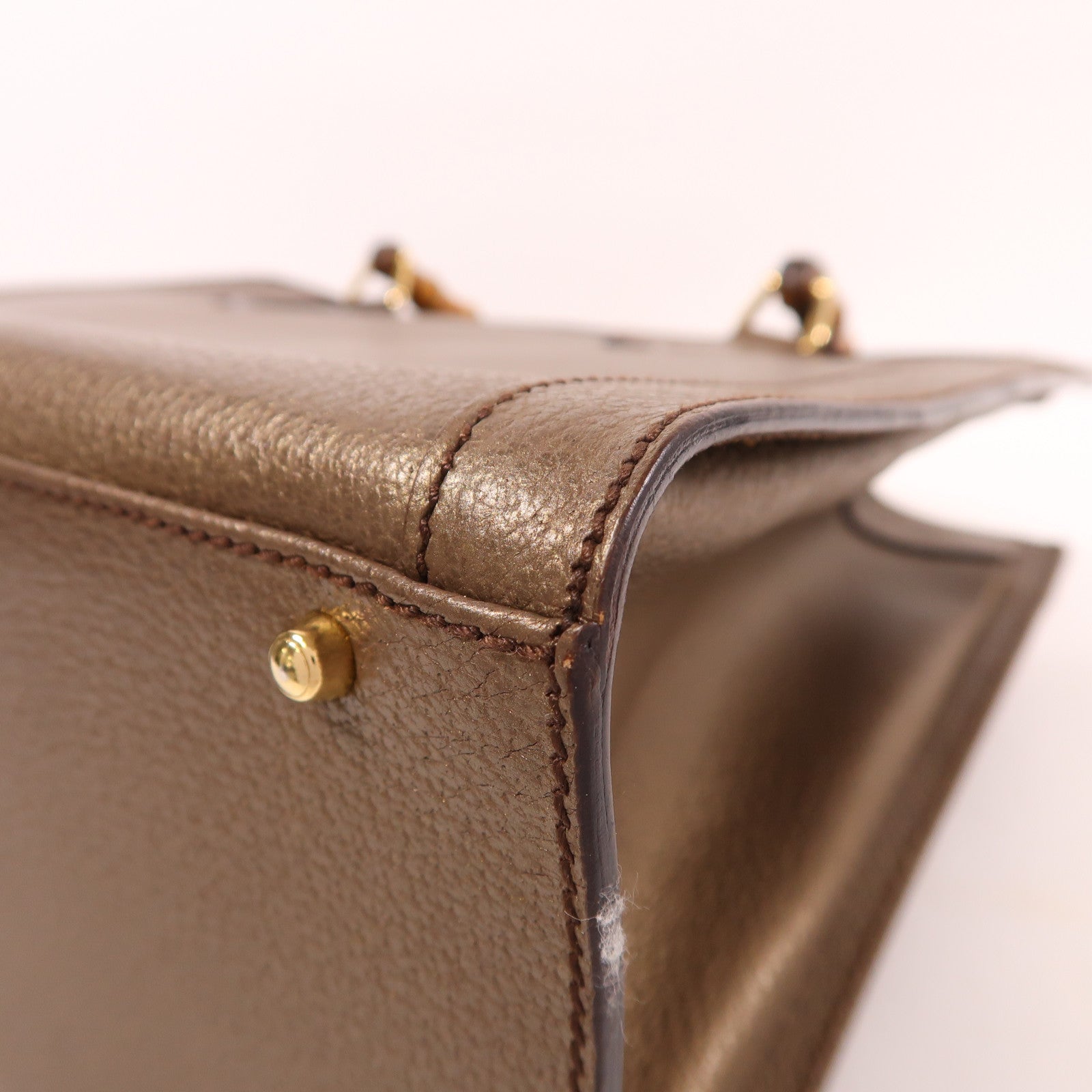 GUCCI 【激減優惠】牛皮皮革/竹子Handbag金扣手挽袋