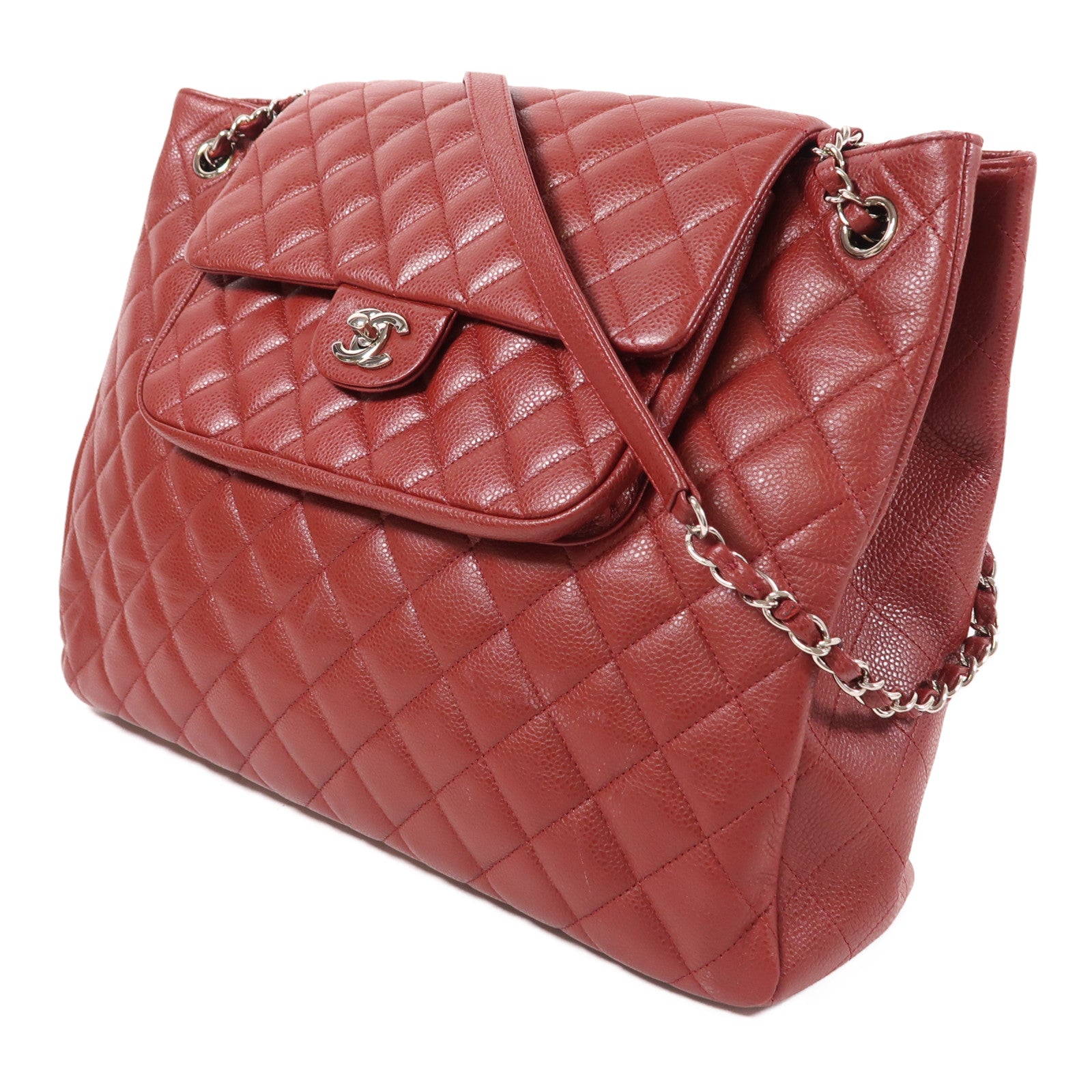 CHANEL 牛皮皮革Chain Shoulder Tote銀扣鏈帶肩背袋/手挽袋