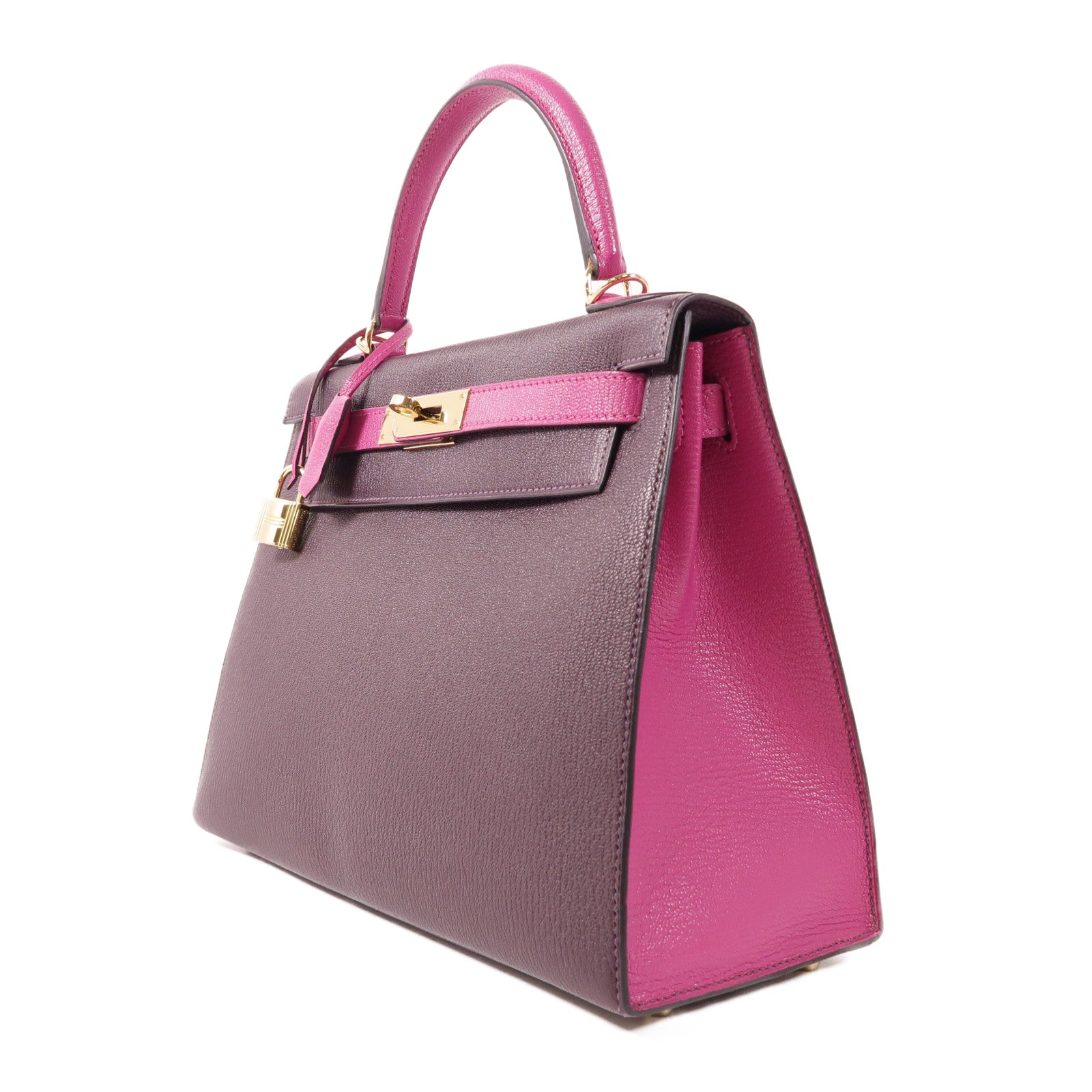 HERMES GHW Kelly 28 SOP 2 Way Bag Chevre Leather Anemone/Rose Pourpre