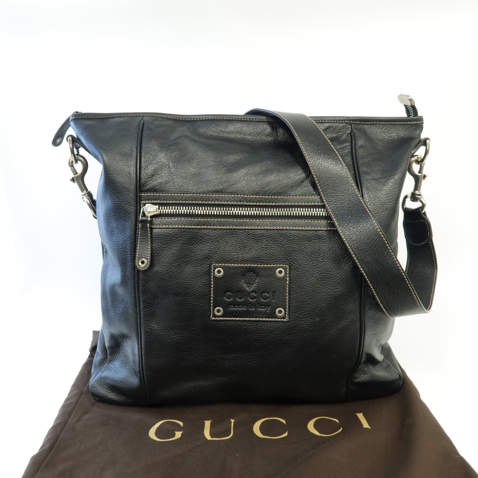 GUCCI 【激減優惠】牛皮皮革Shoulder Bag銀扣肩背袋黒色