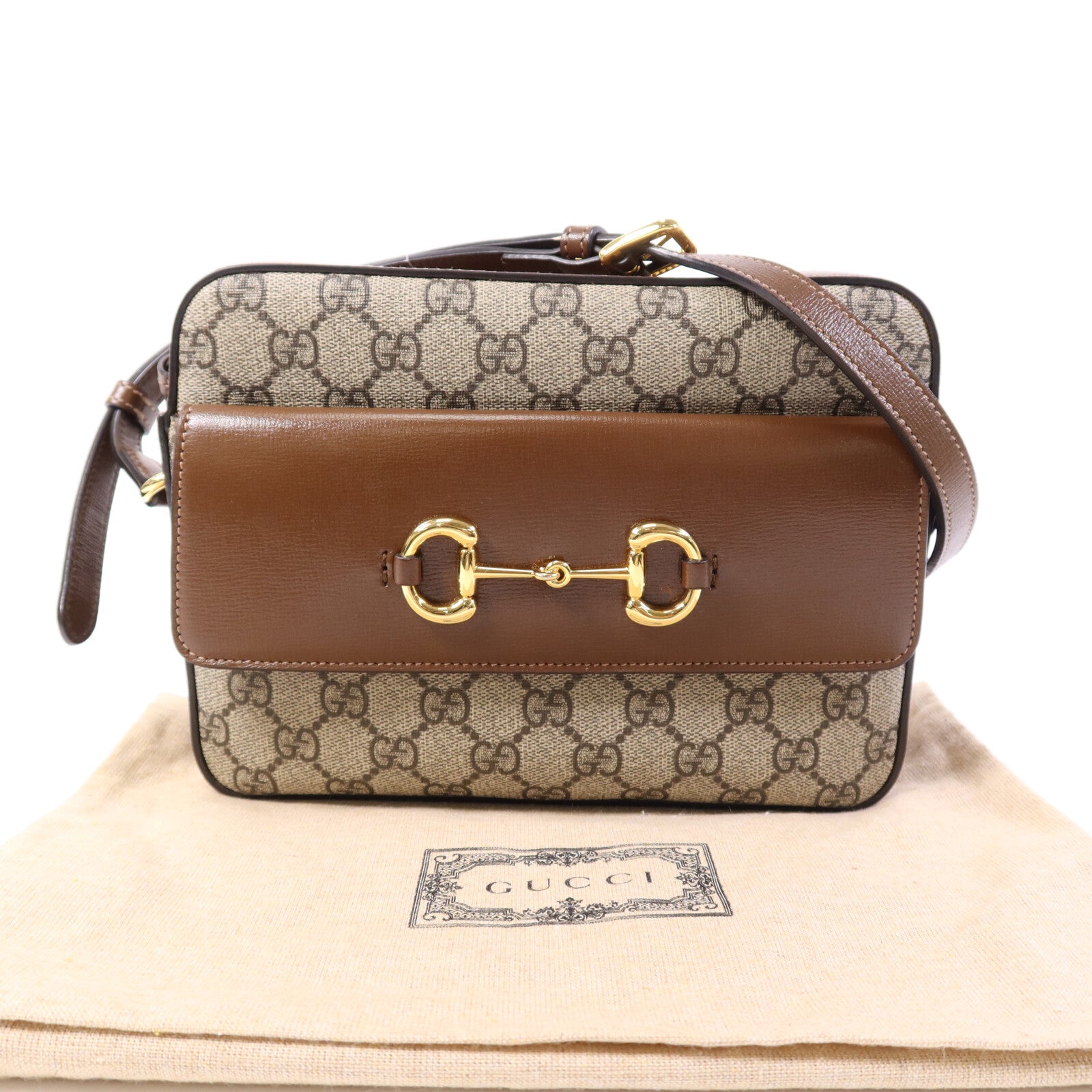 GUCCI 塗層帆布Horsebit 1955金扣肩背袋