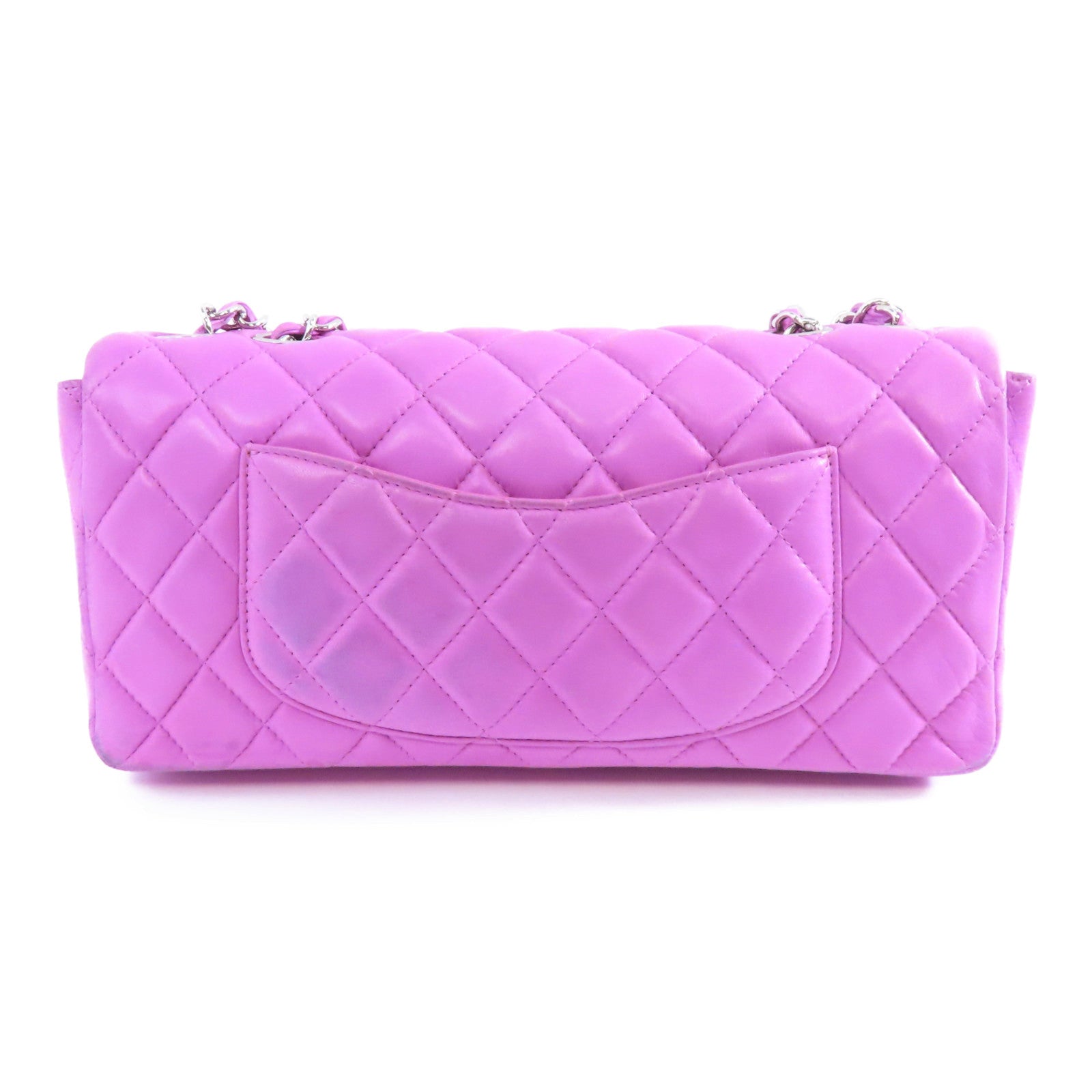 CHANEL 菱格羊皮皮革Chain Shoulder Bag銀扣鏈帶肩背袋紫色