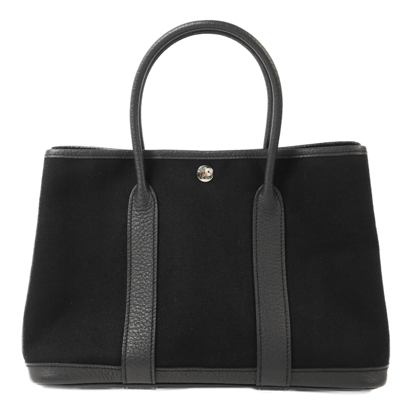 HERMES 帆布Garden Party TPM銀扣手挽袋Noir