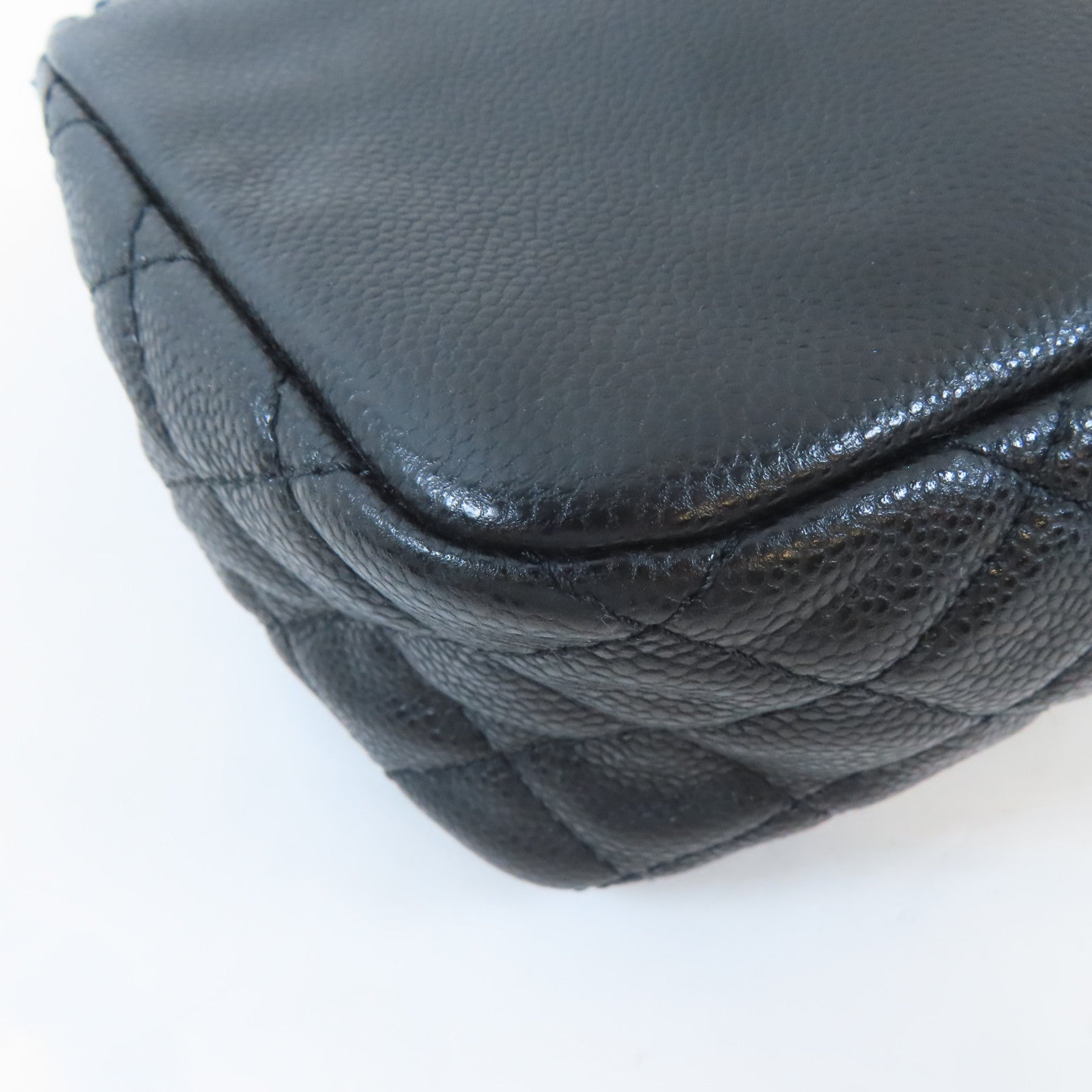 CHANEL Caviar皮革Chain Shoulder Bag銀扣鏈帶肩背袋黑色