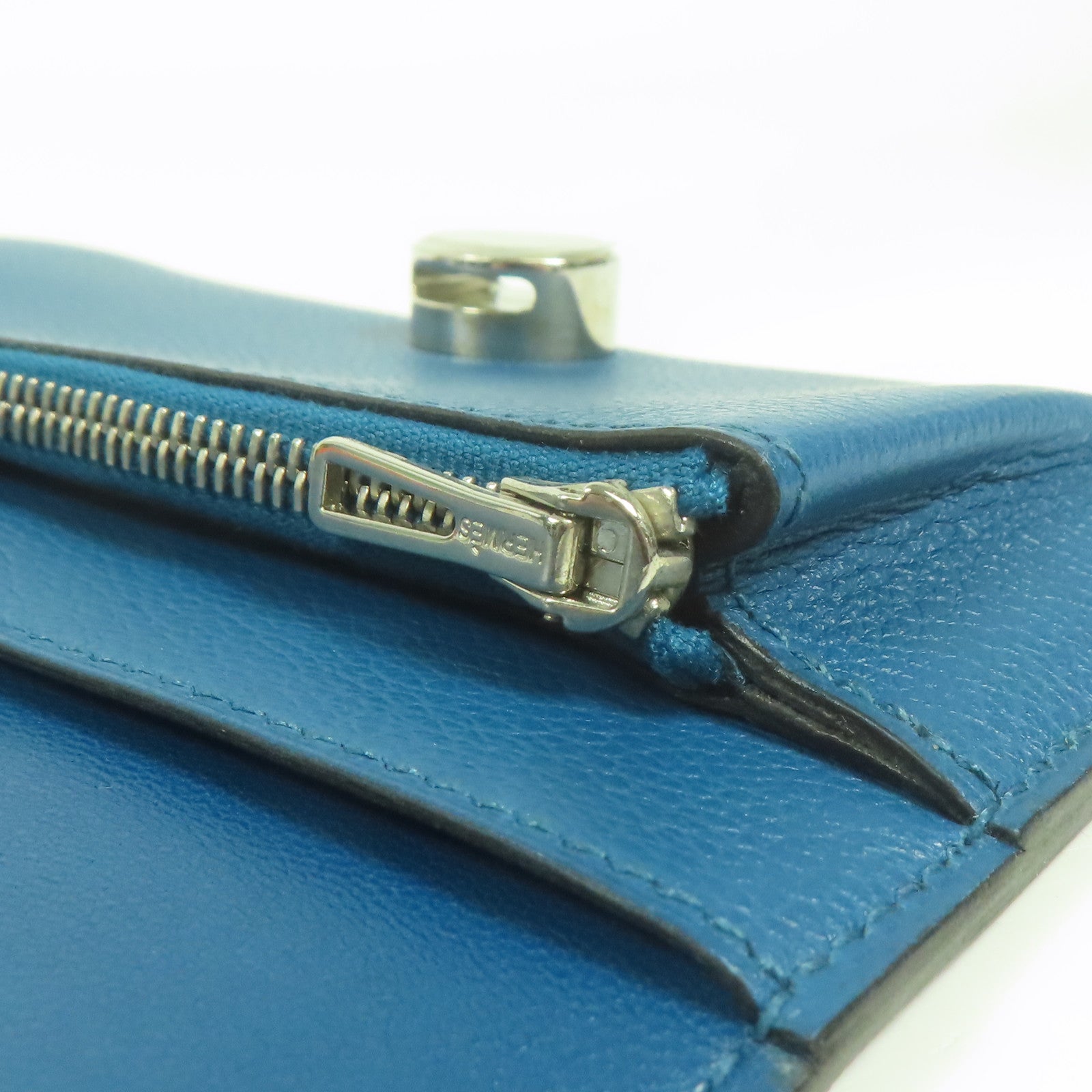 HERMES Evercolor皮革Dogon Compact銀扣錢包Bleu De Galice