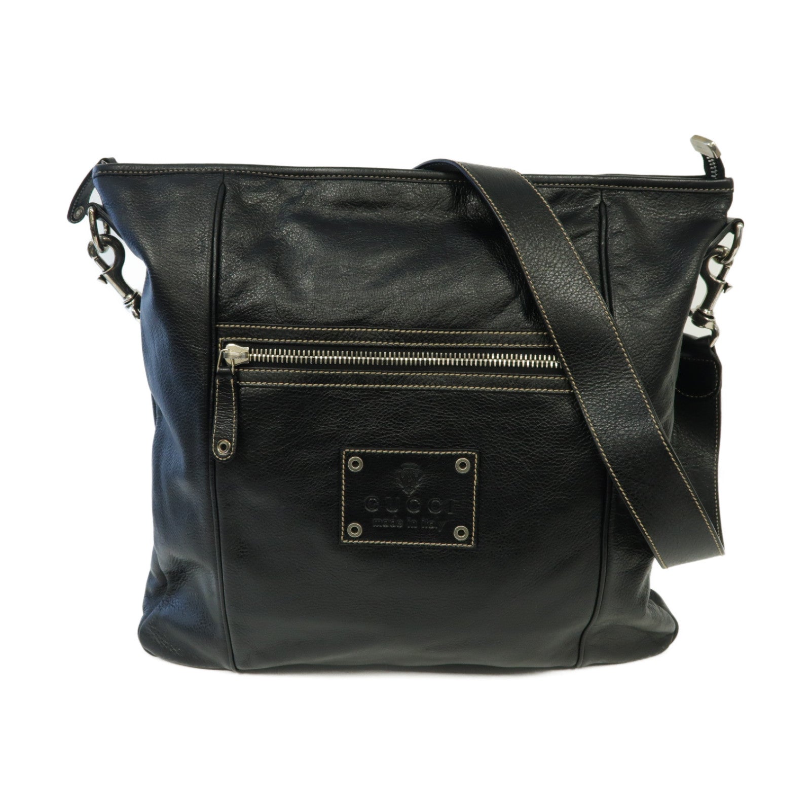GUCCI 【激減優惠】牛皮皮革Shoulder Bag銀扣肩背袋黒色