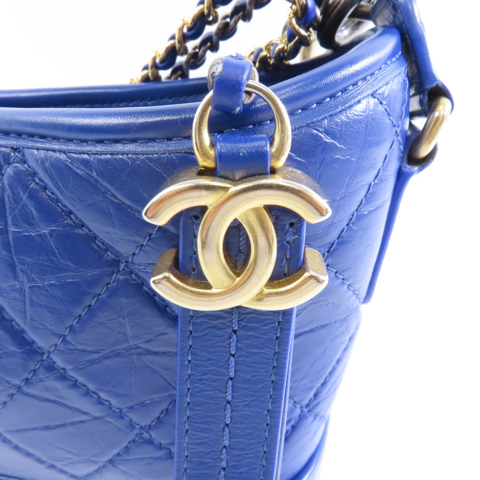 CHANEL 【激減優惠】菱格Aged Calf皮革Gabrielle Small金扣/銀扣鏈帶肩背袋藍色