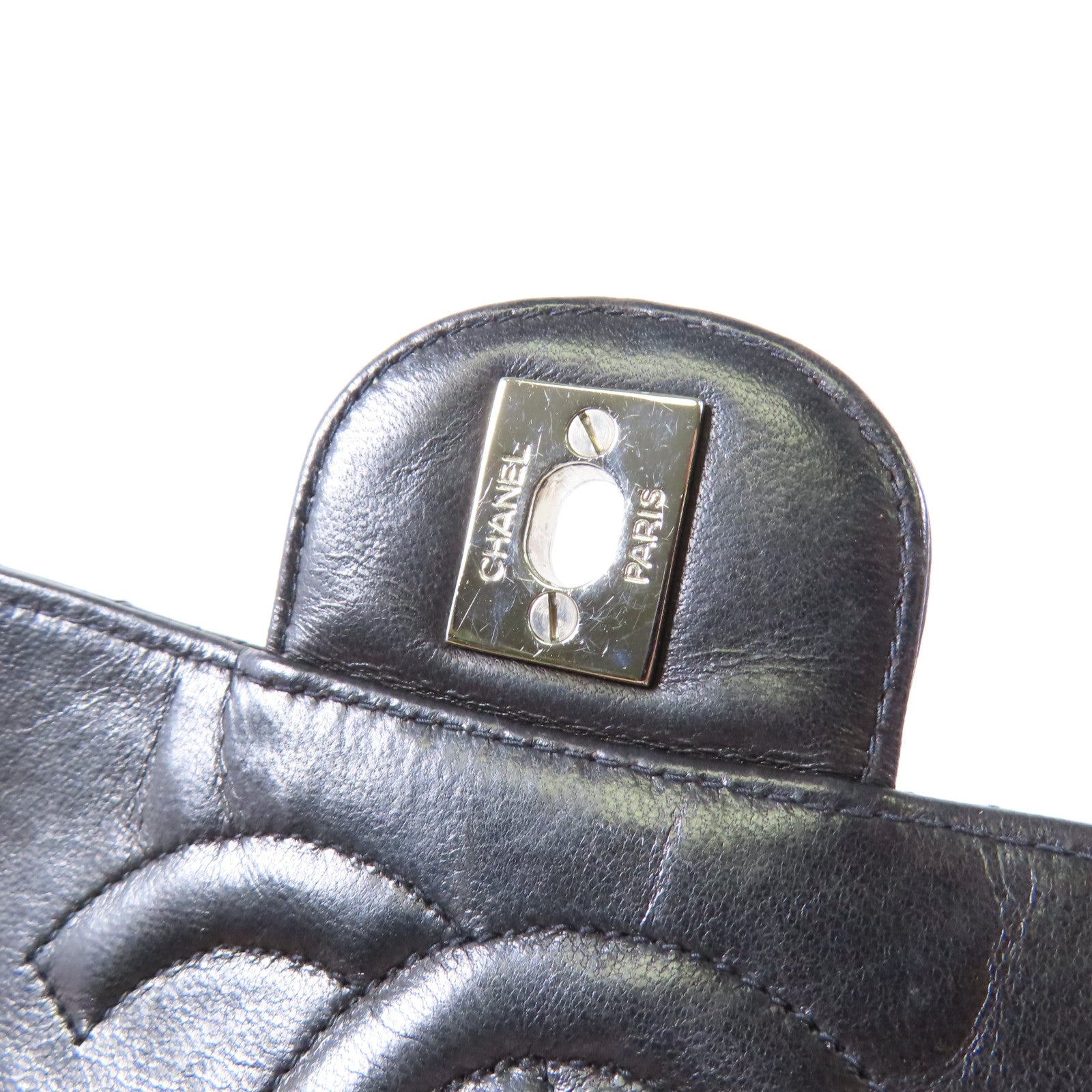 CHANEL 羊皮皮革Vintage Chain Shoulder銀扣鏈帶肩背袋