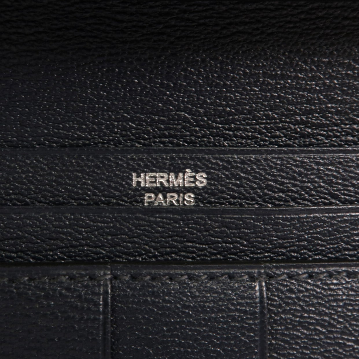 HERMES Alligator Shiny皮革Bearn Long Wallet銀扣長錢包Bleu Marine