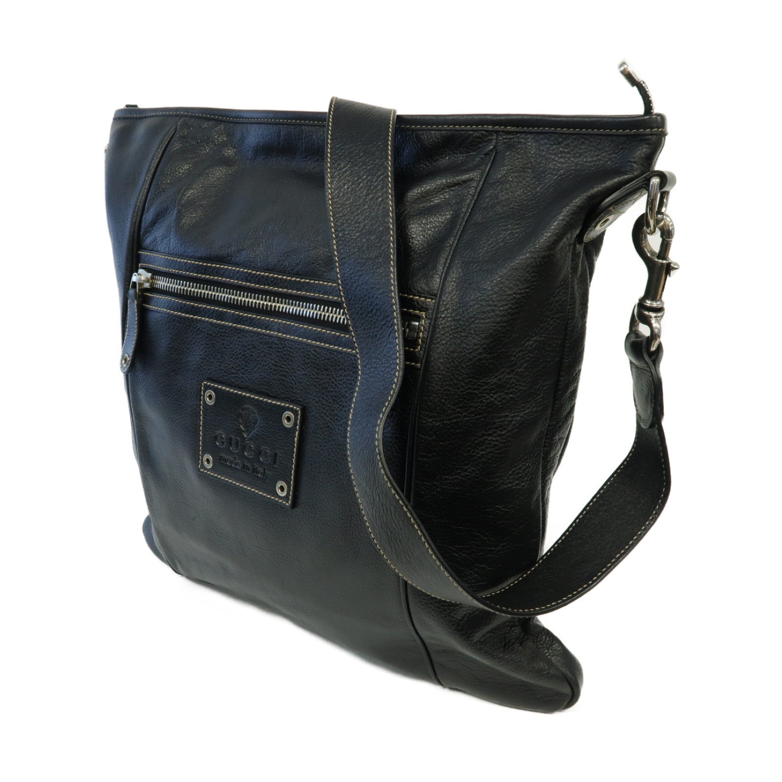 GUCCI 【激減優惠】牛皮皮革Shoulder Bag銀扣肩背袋黒色