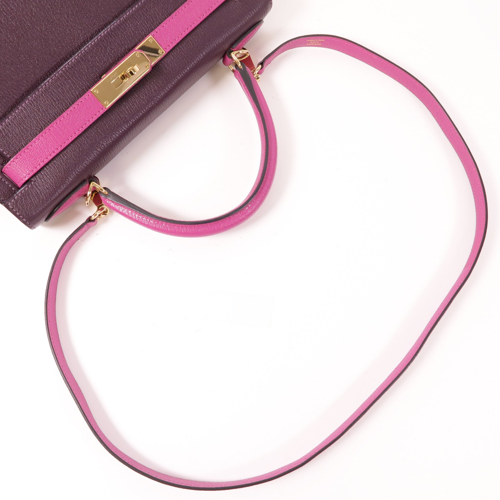 HERMES GHW Kelly 28 SOP 2 Way Bag Chevre Leather Anemone/Rose Pourpre