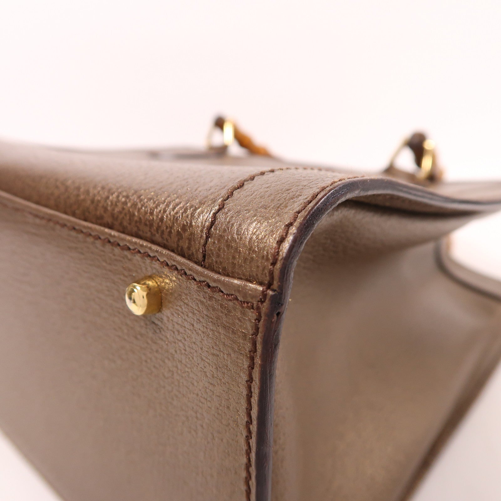 GUCCI 牛皮皮革/竹子Handbag金扣手挽袋