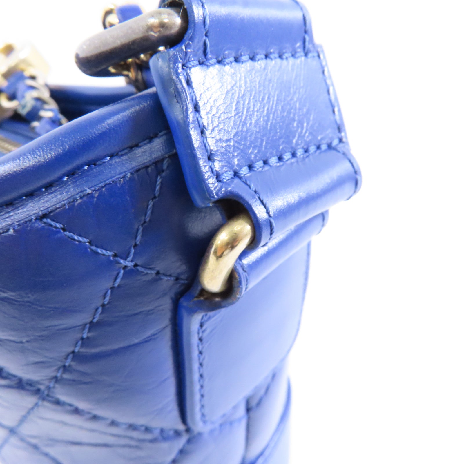 CHANEL 【激減優惠】菱格Aged Calf皮革Gabrielle Small金扣/銀扣鏈帶肩背袋藍色
