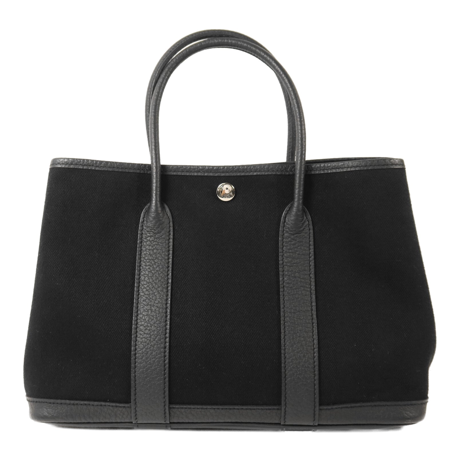 HERMES 帆布Garden Party TPM銀扣手挽袋Noir