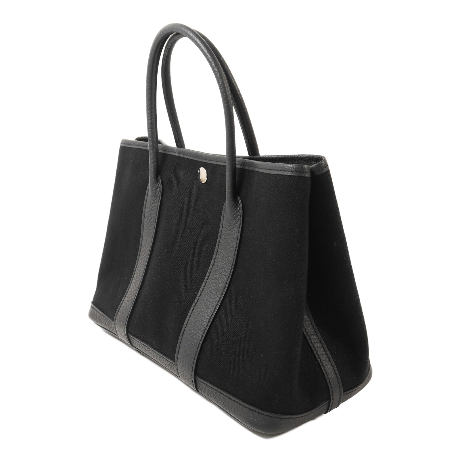 HERMES 帆布Garden Party TPM銀扣手挽袋Noir