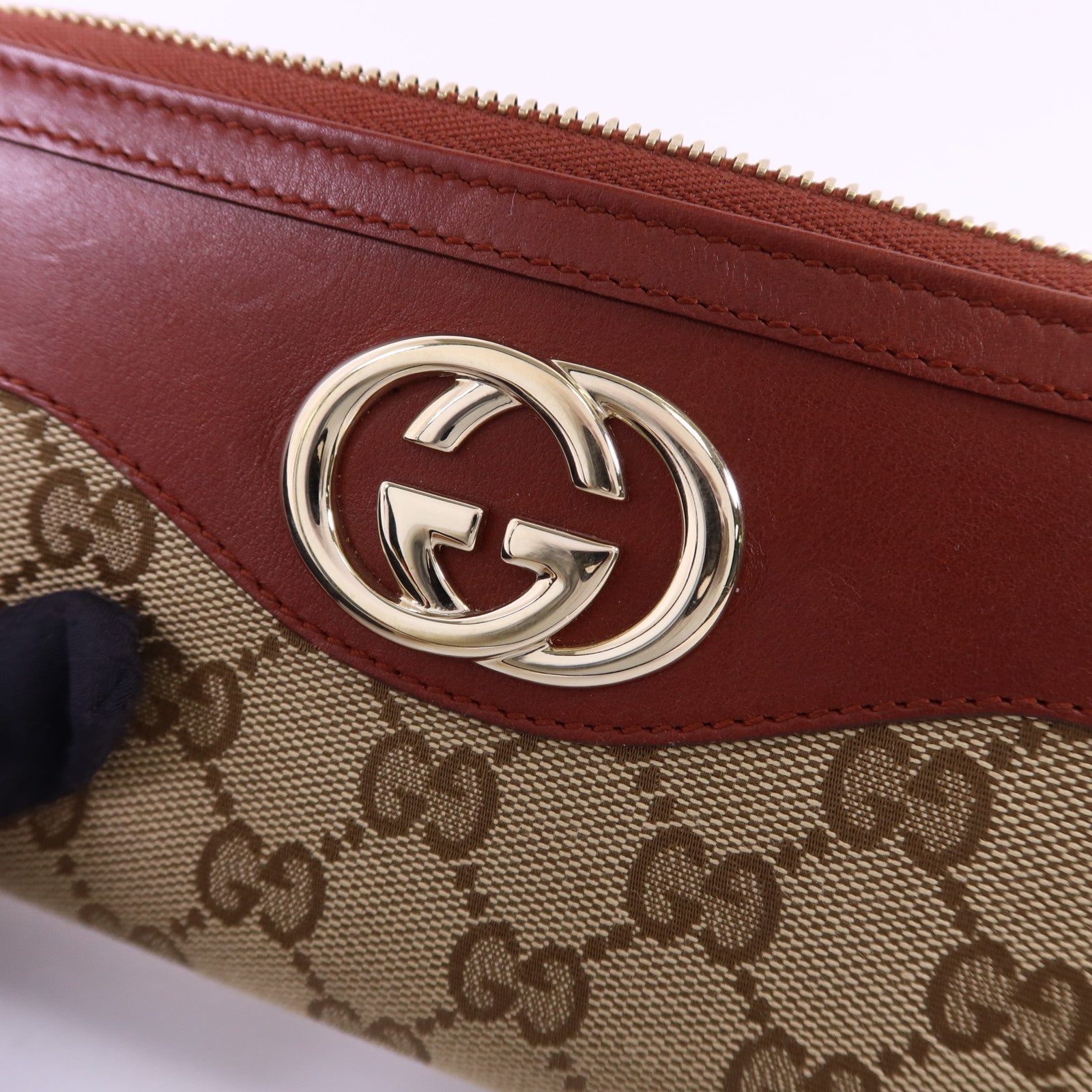 GUCCI 【激減優惠】牛皮皮革/帆布Long Wallet金扣長錢包