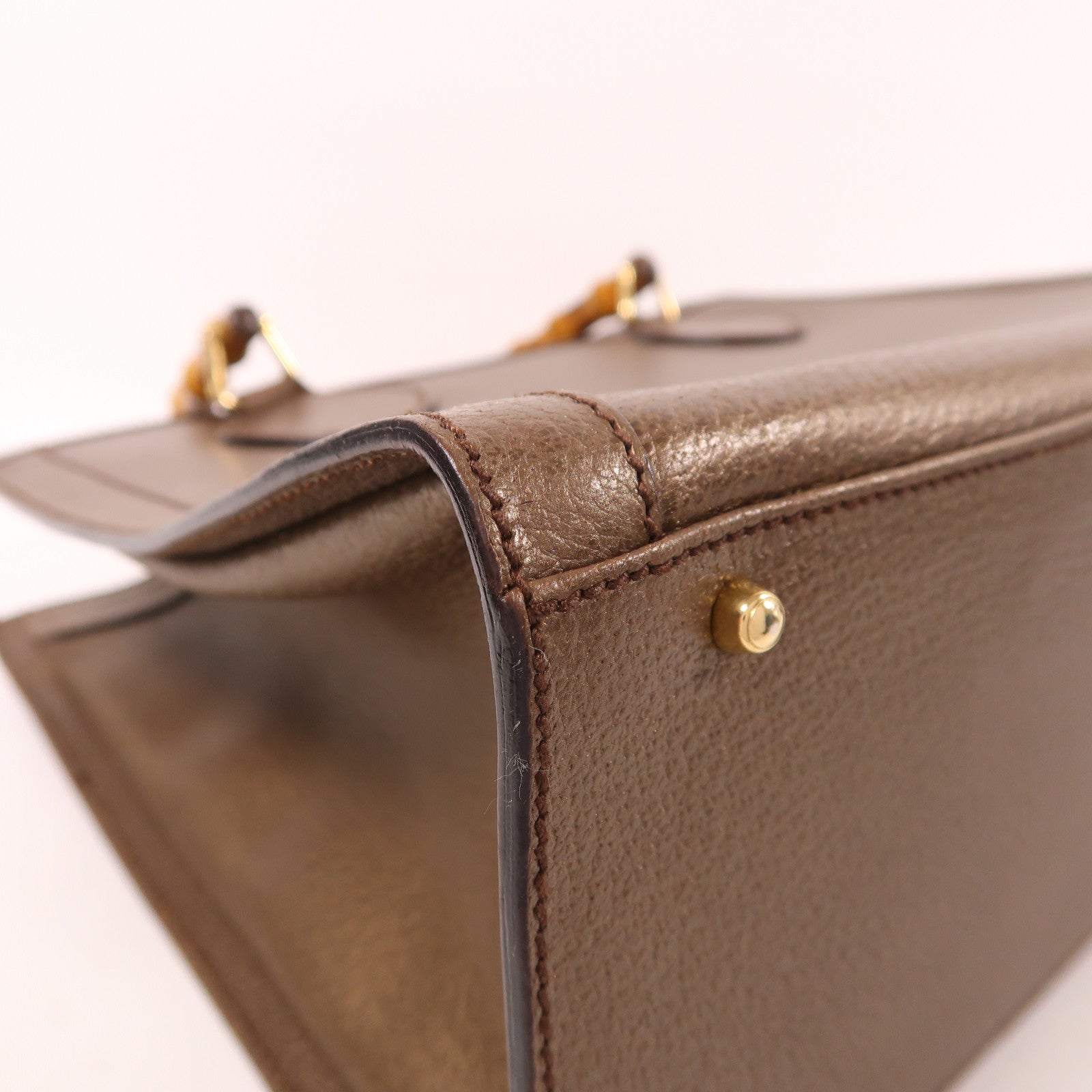 GUCCI 牛皮皮革/竹子Handbag金扣手挽袋