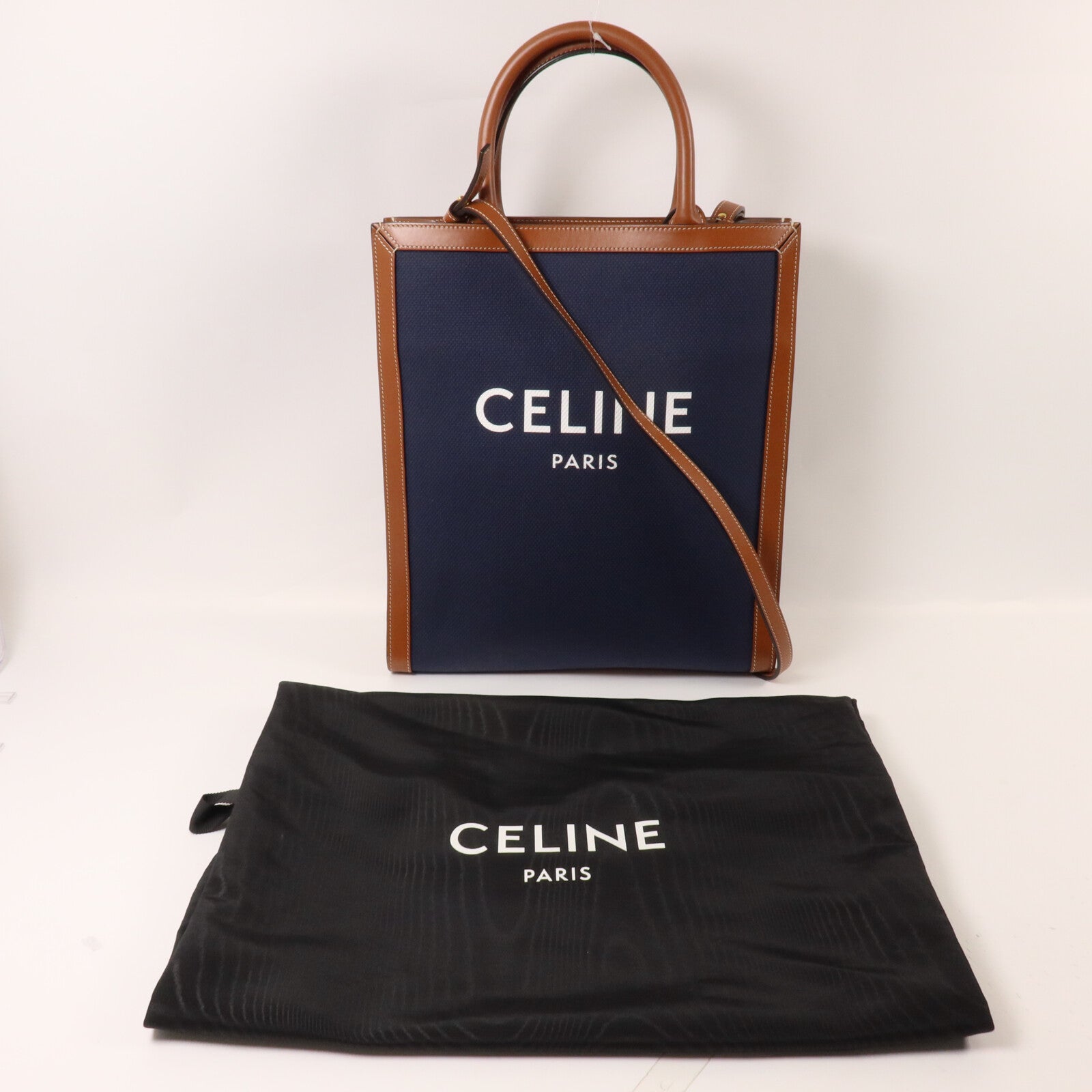 CELINE 帆布/牛皮皮革Small Vertical Cabas手挽肩背兩用袋