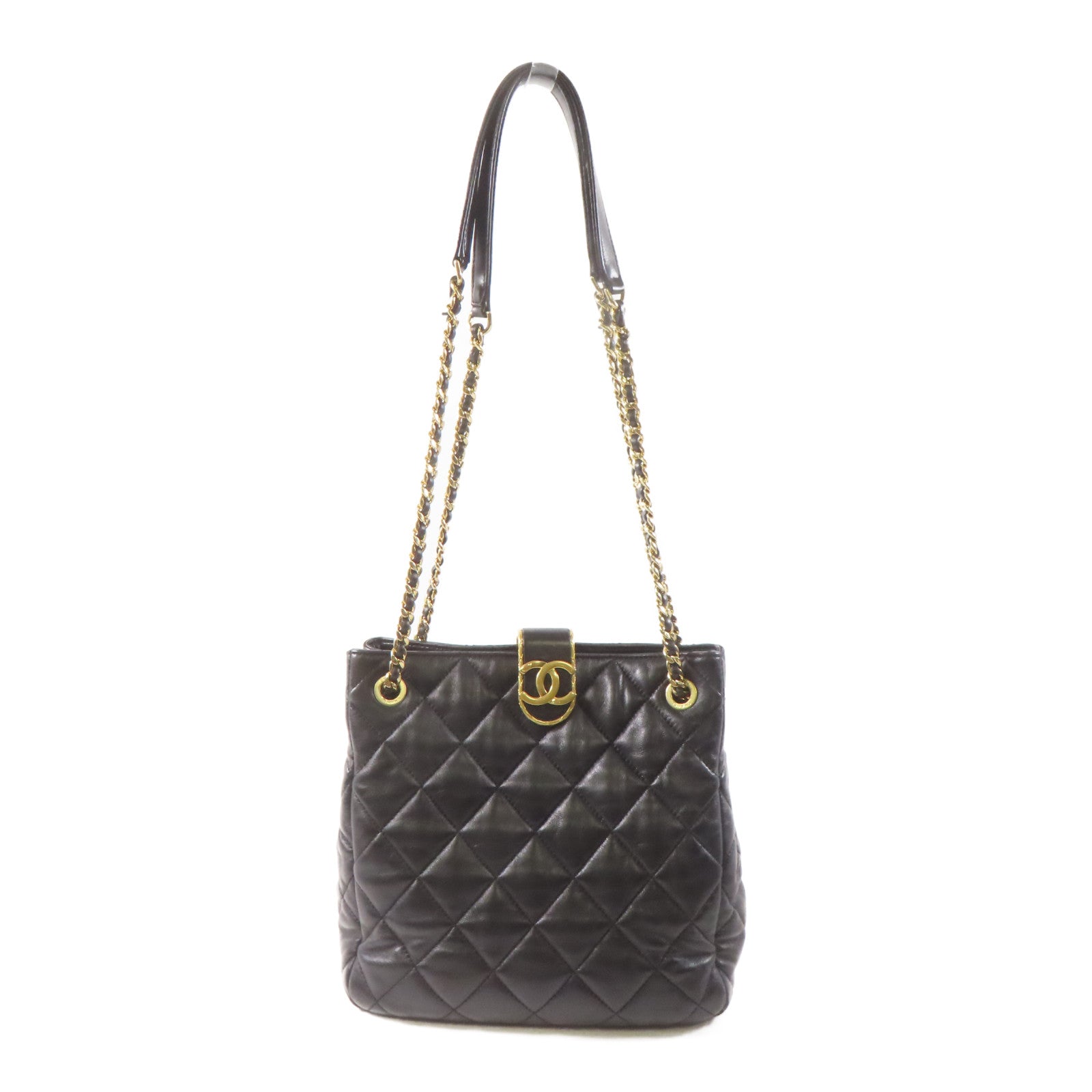 CHANEL 菱格羊皮皮革Shoulder Bag金扣鏈帶肩背袋黑色
