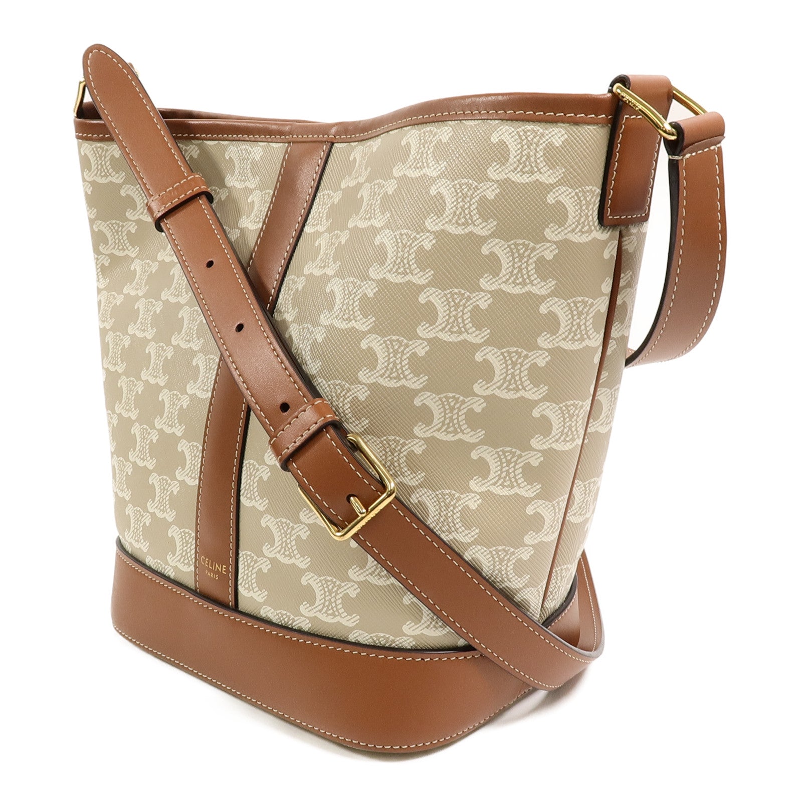 CELINE 塗層帆布Triomphe Bucket Bag Small肩背袋