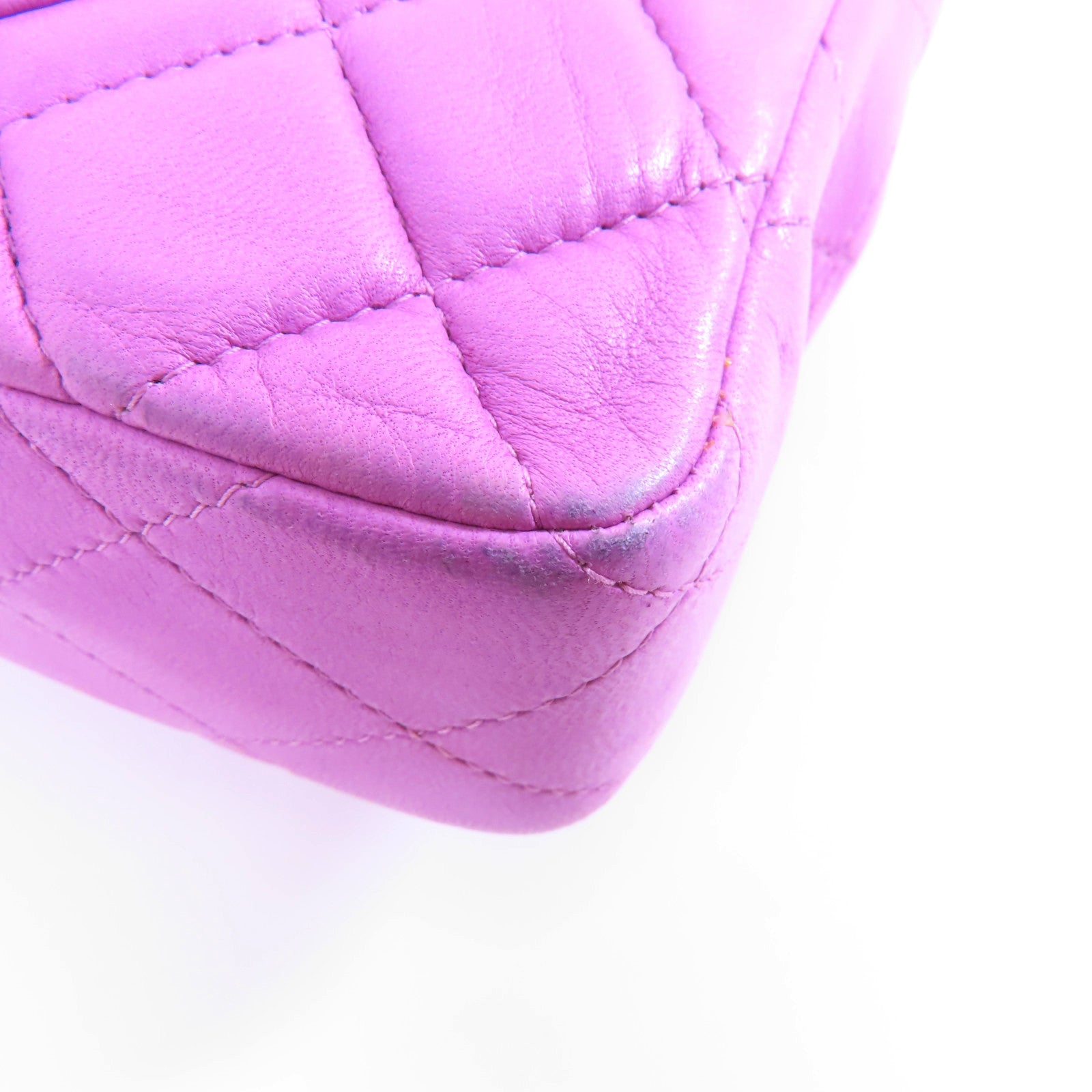 CHANEL 菱格羊皮皮革Chain Shoulder Bag銀扣鏈帶肩背袋紫色