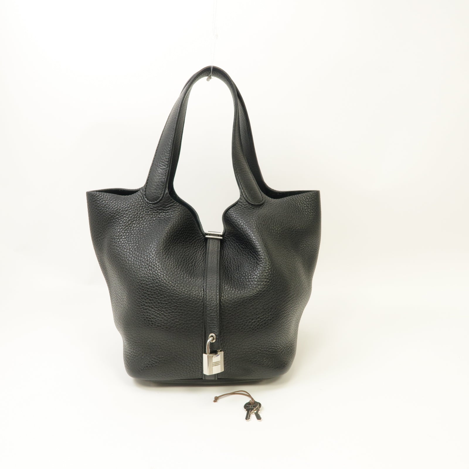 HERMES 【激減優惠】Clemence皮革Picotin MM Tote Bag銀扣手挽袋經典黑