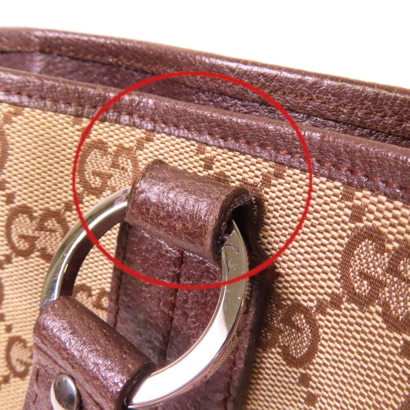 GUCCI GG帆布Tote Bag銀扣肩背袋啡色