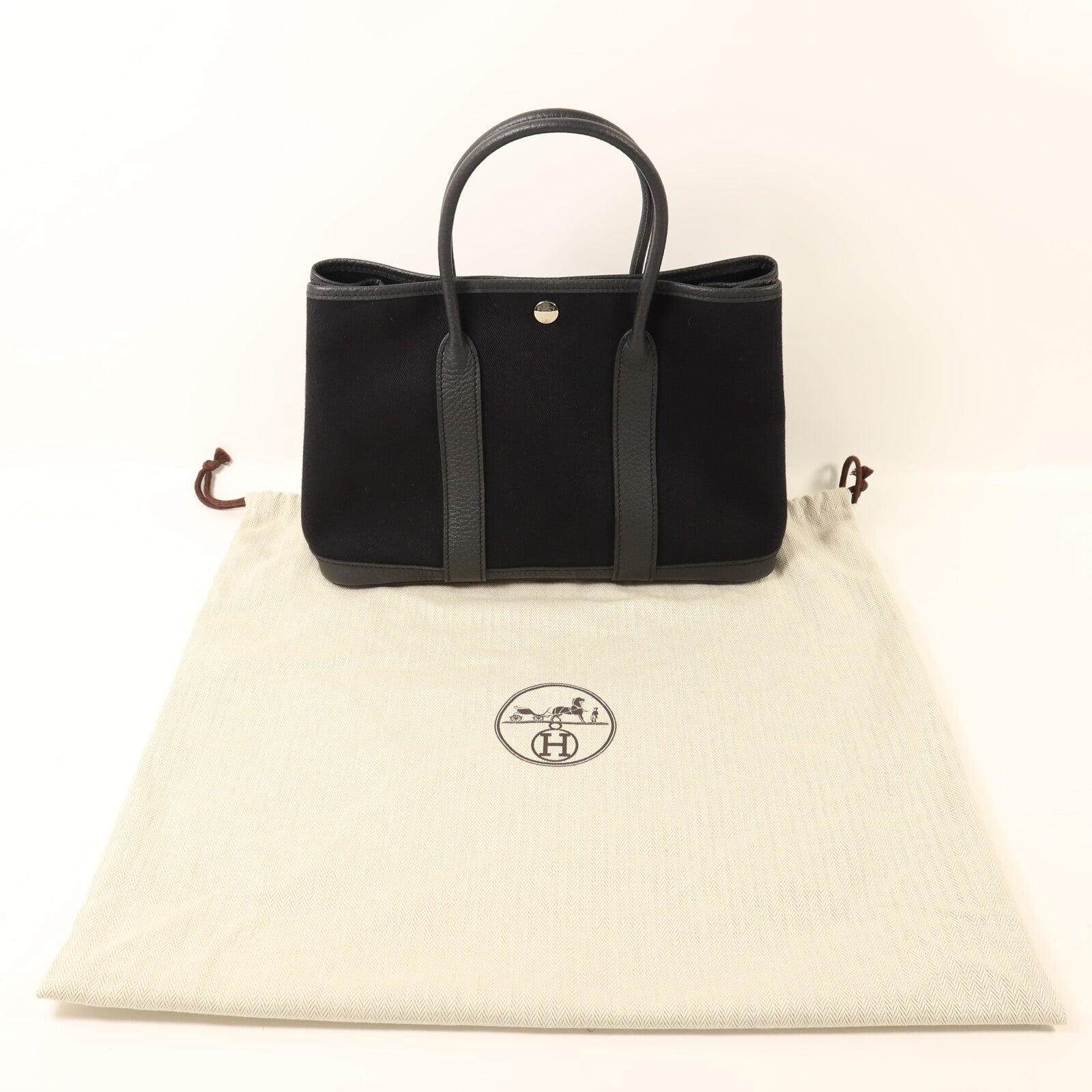 HERMES 帆布Garden Party TPM銀扣手挽袋Noir