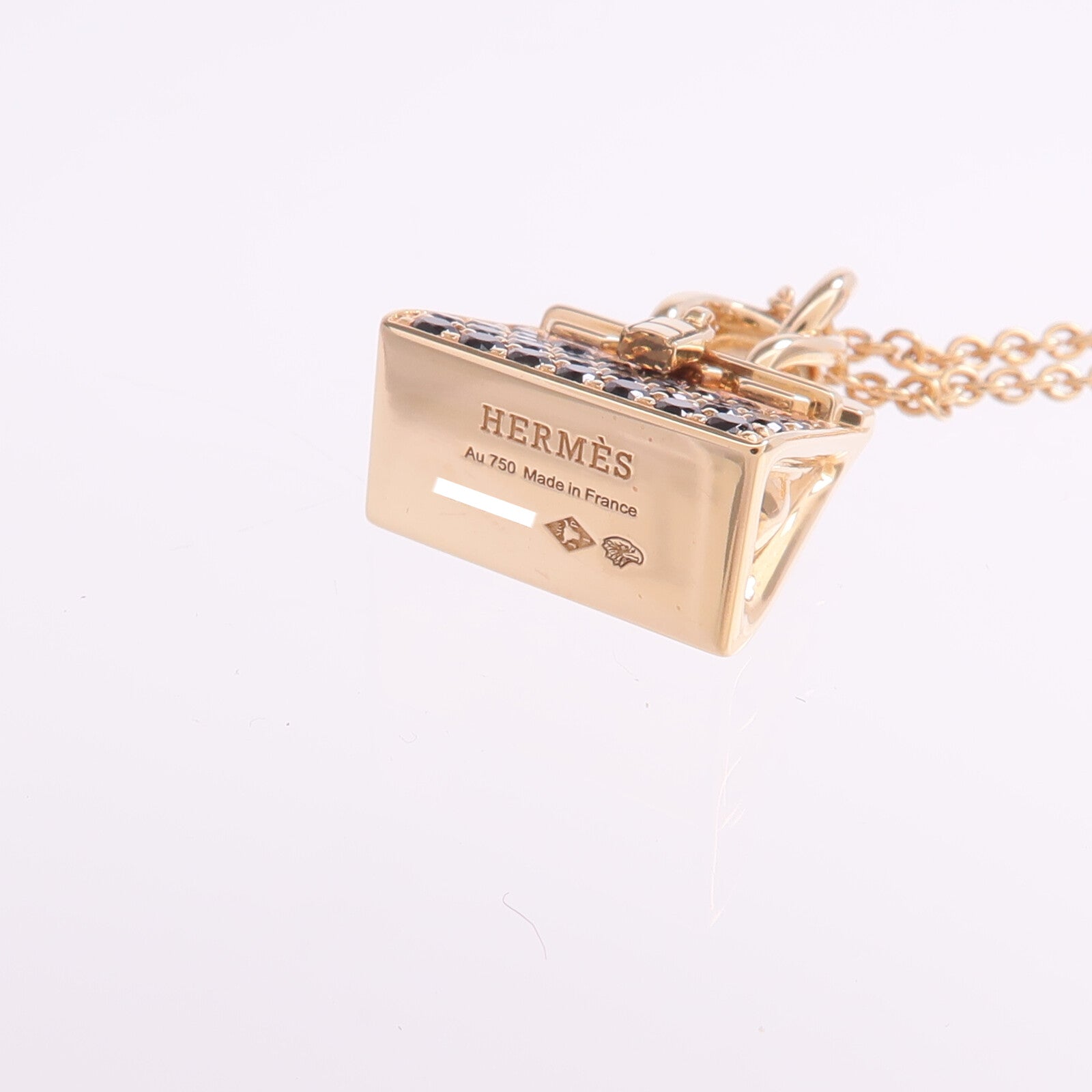 HERMES 18K玫瑰金Amulettes Kelly Pendant尖晶石項鍊