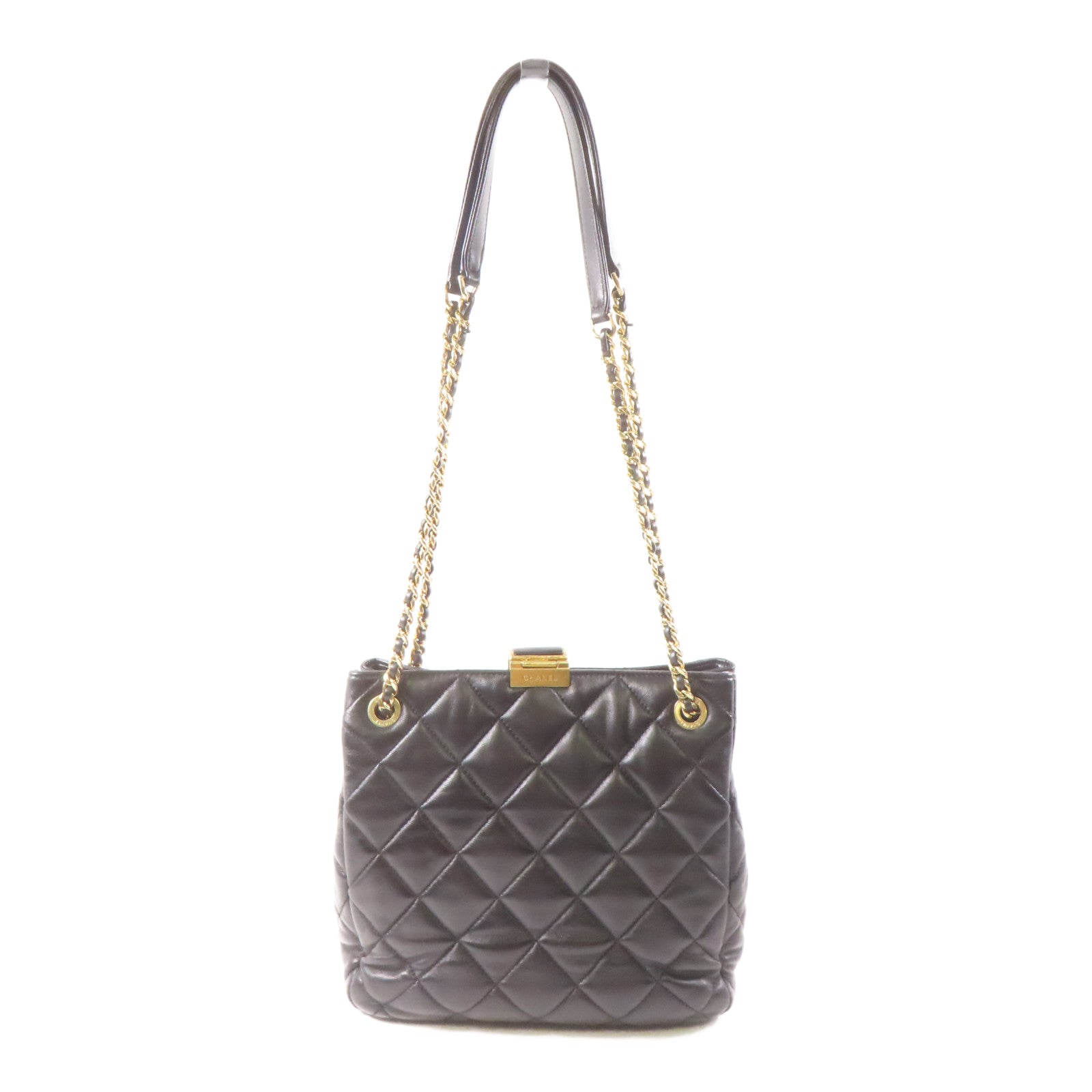 CHANEL 菱格羊皮皮革Shoulder Bag金扣鏈帶肩背袋黑色