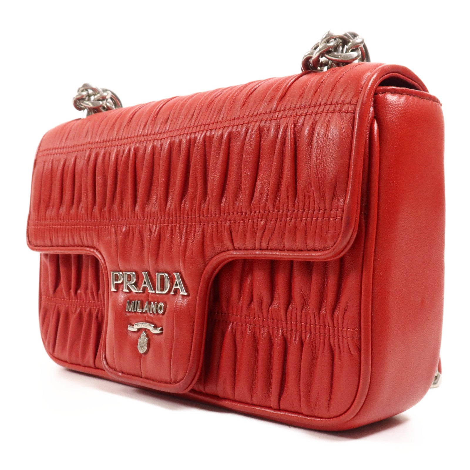 PRADA 牛皮皮革Chain Shoulder銀扣肩背袋