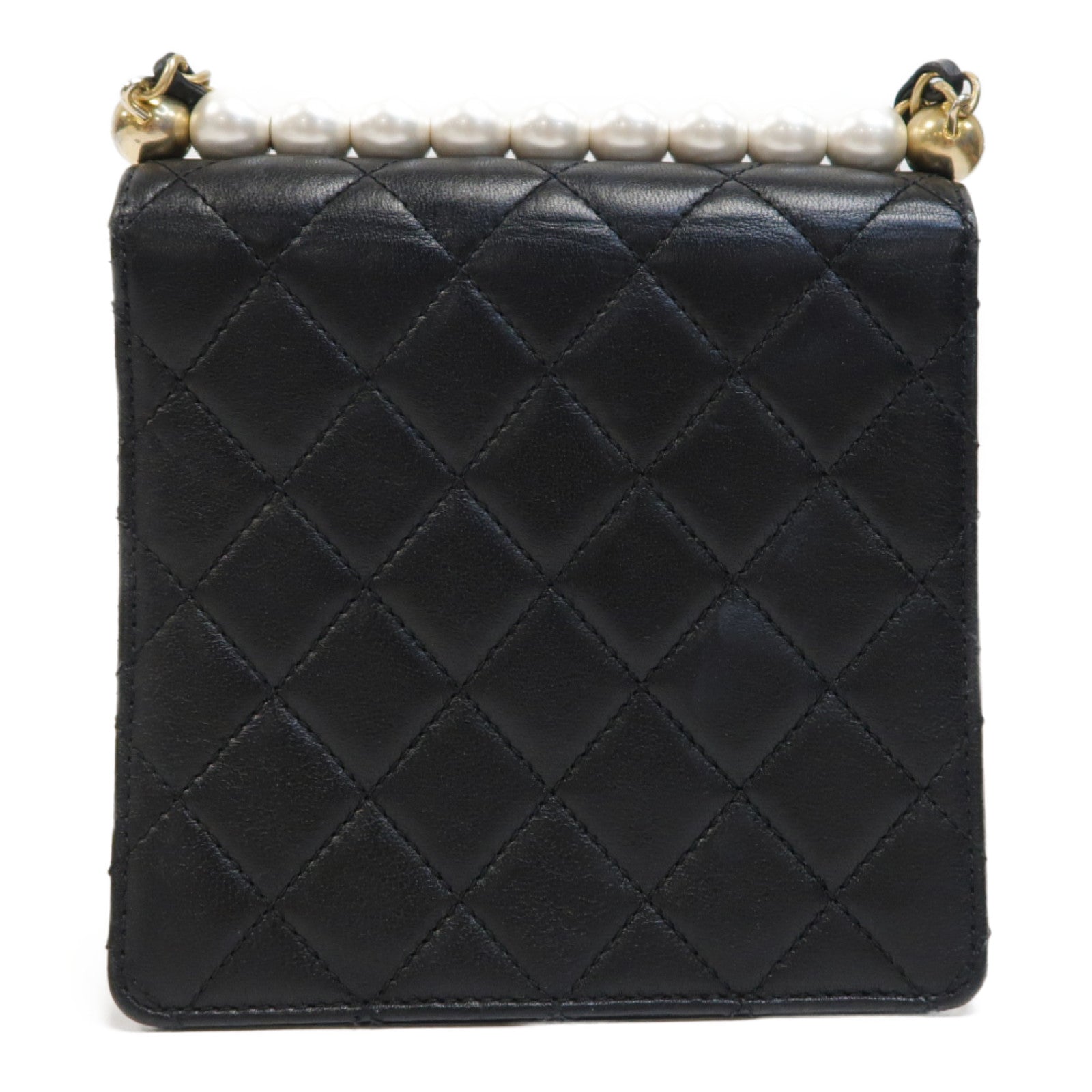 CHANEL 菱格牛皮皮革Matrasse Pearl金扣肩背袋黑色