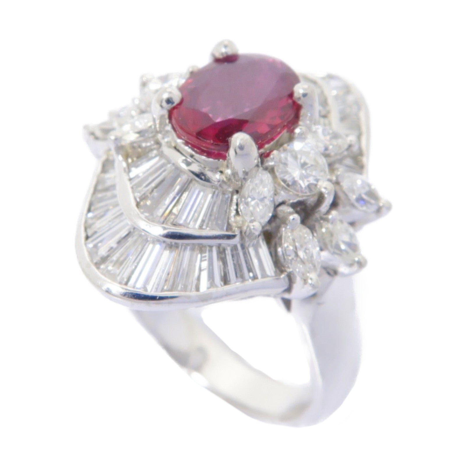 JEWELRY PT900鉑金Ruby Diamond Ring 1.14ct紅寶石/2.23ct鑽石戒指US#6