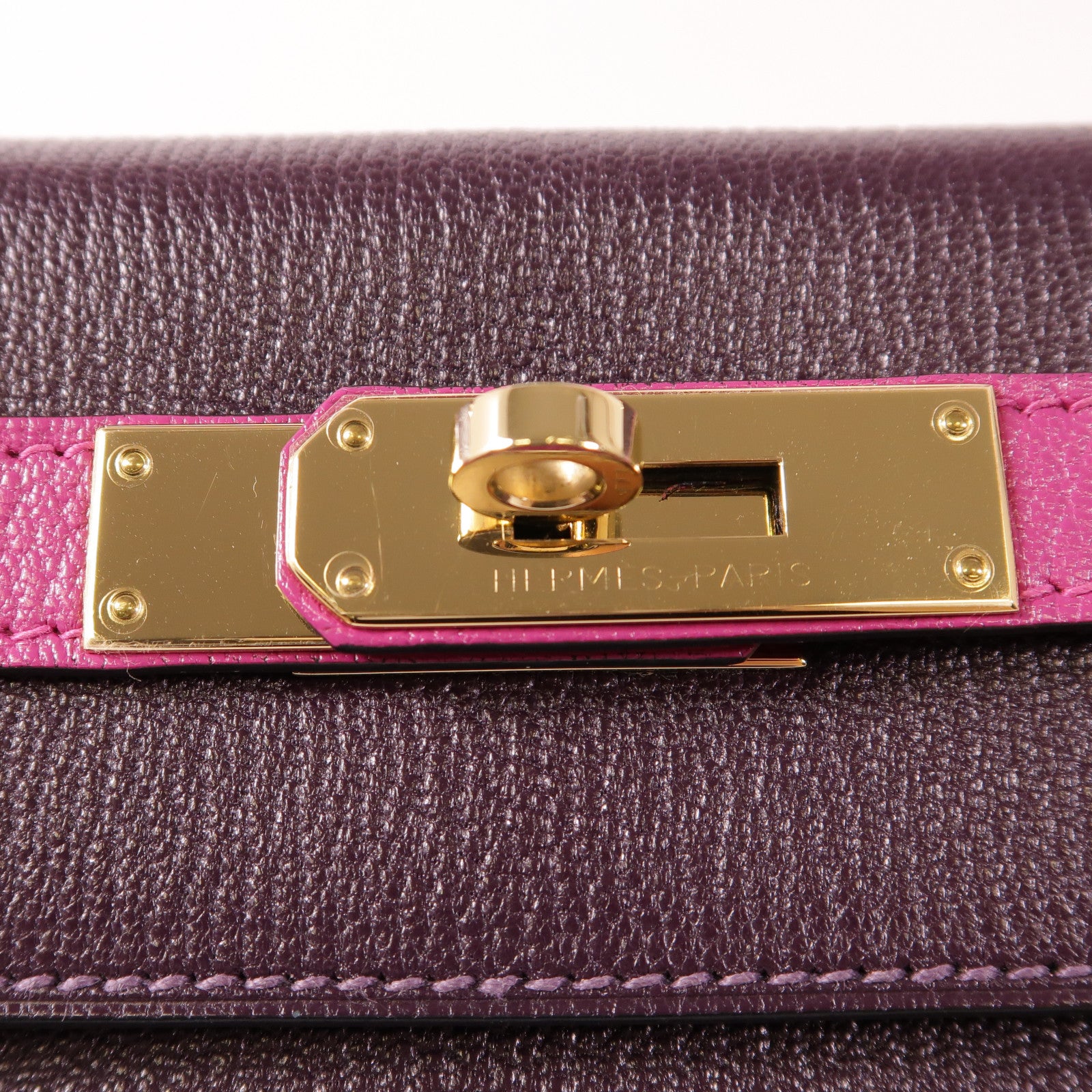 HERMES GHW Kelly 28 SOP 2 Way Bag Chevre Leather Anemone/Rose Pourpre
