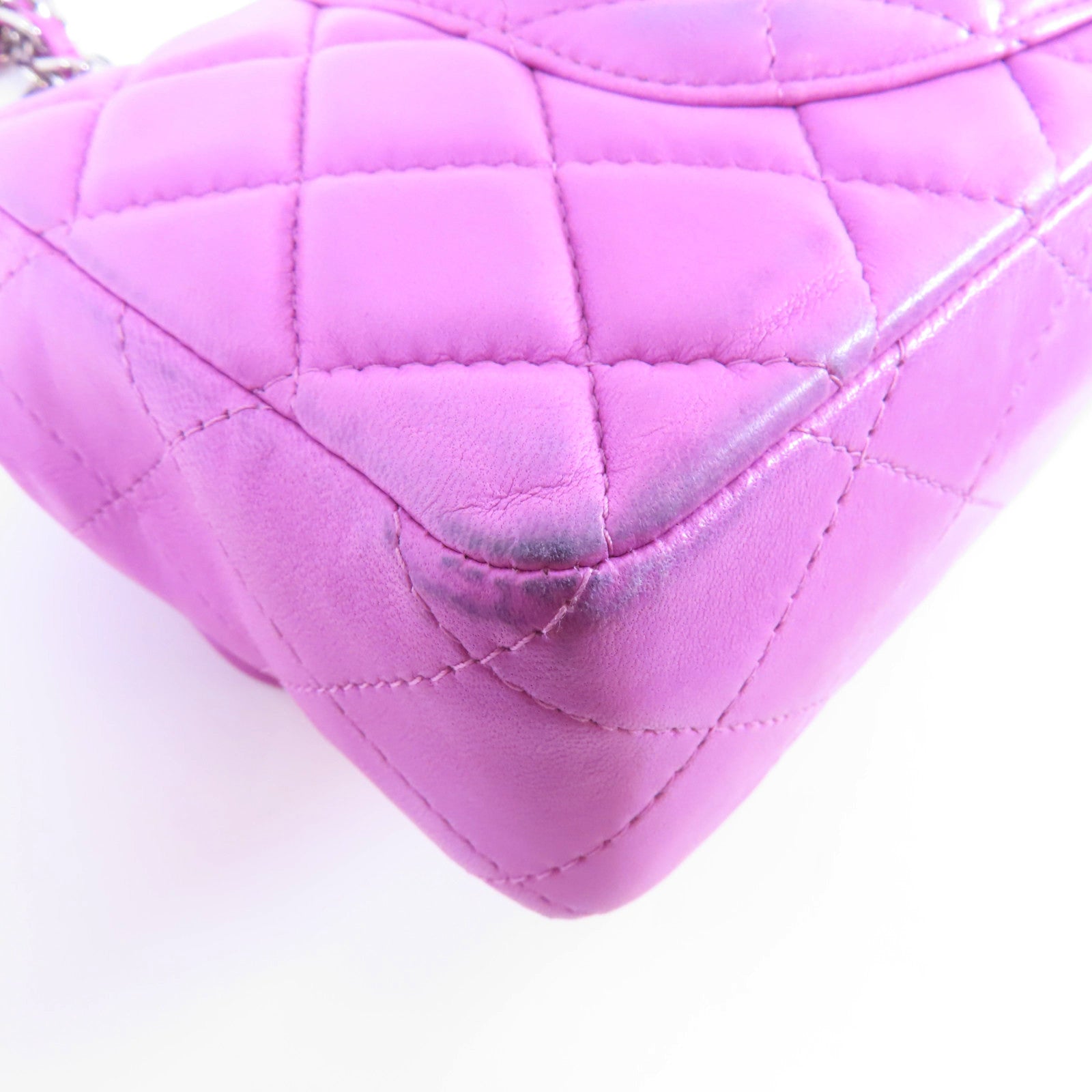 CHANEL 菱格羊皮皮革Chain Shoulder Bag銀扣鏈帶肩背袋紫色