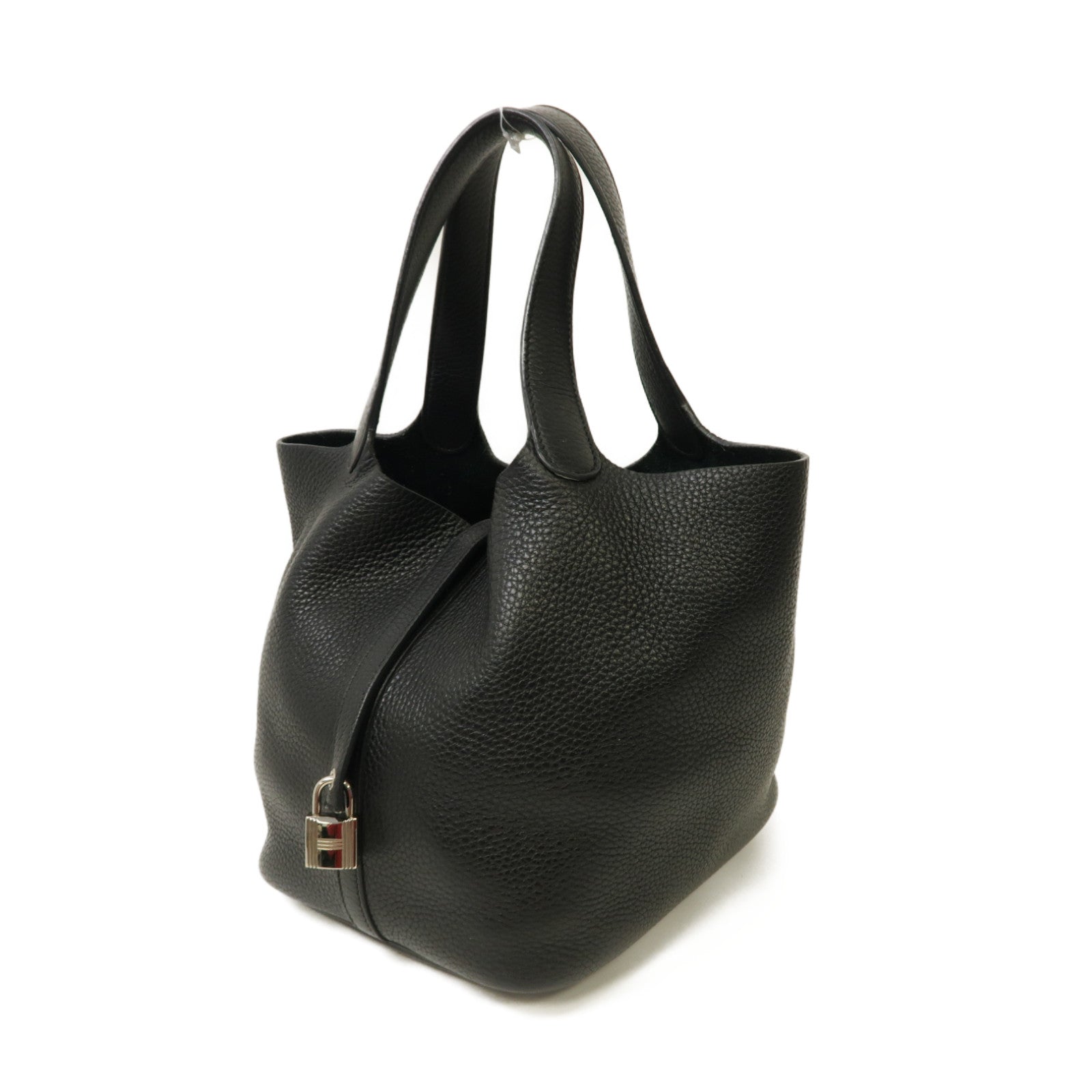 HERMES 【激減優惠】Clemence皮革Picotin MM Tote Bag銀扣手挽袋經典黑