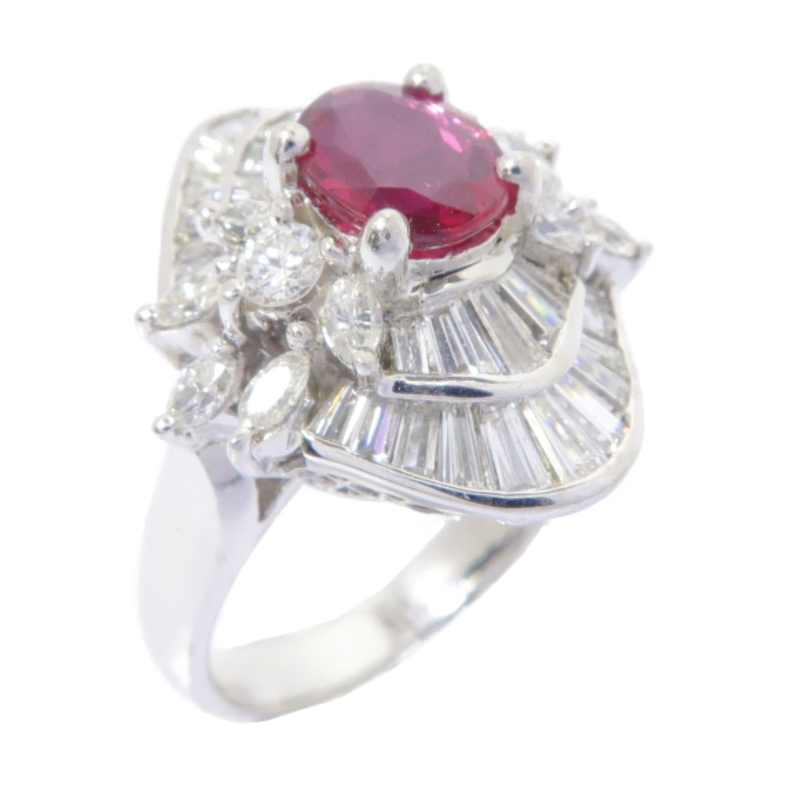 JEWELRY PT900鉑金Ruby Diamond Ring 1.14ct紅寶石/2.23ct鑽石戒指US#6