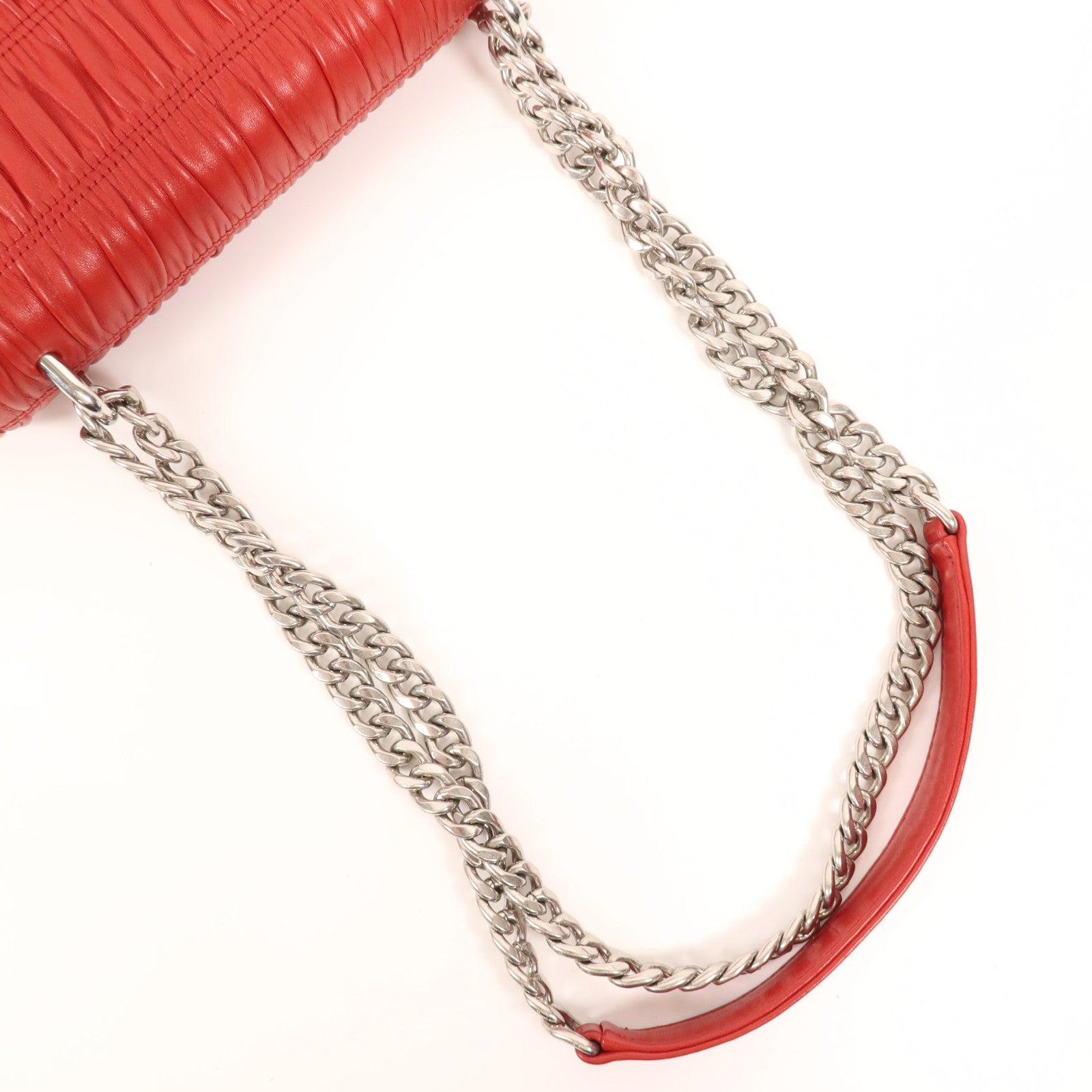 PRADA 牛皮皮革Chain Shoulder銀扣肩背袋