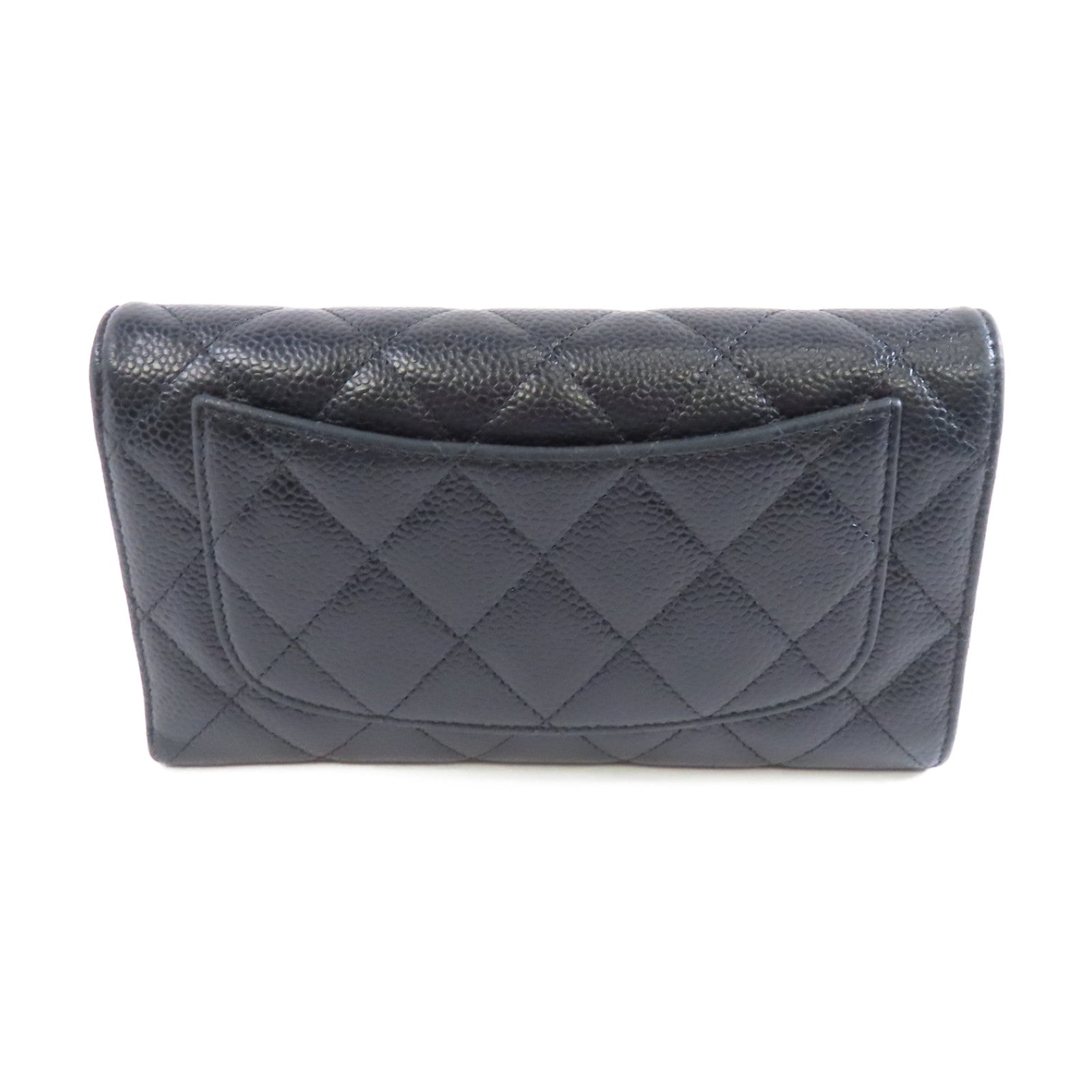 CHANEL 菱格Caviar皮革Long Wallet金扣長錢包黑色