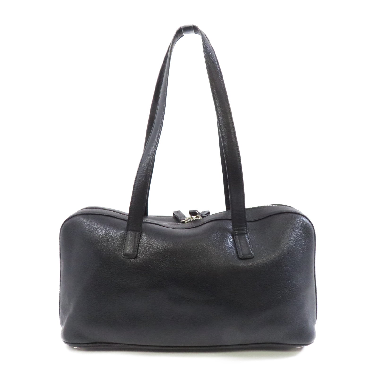 BVLGARI 【激減優惠】牛皮皮革Shoulder Bag銀扣肩背袋黑色