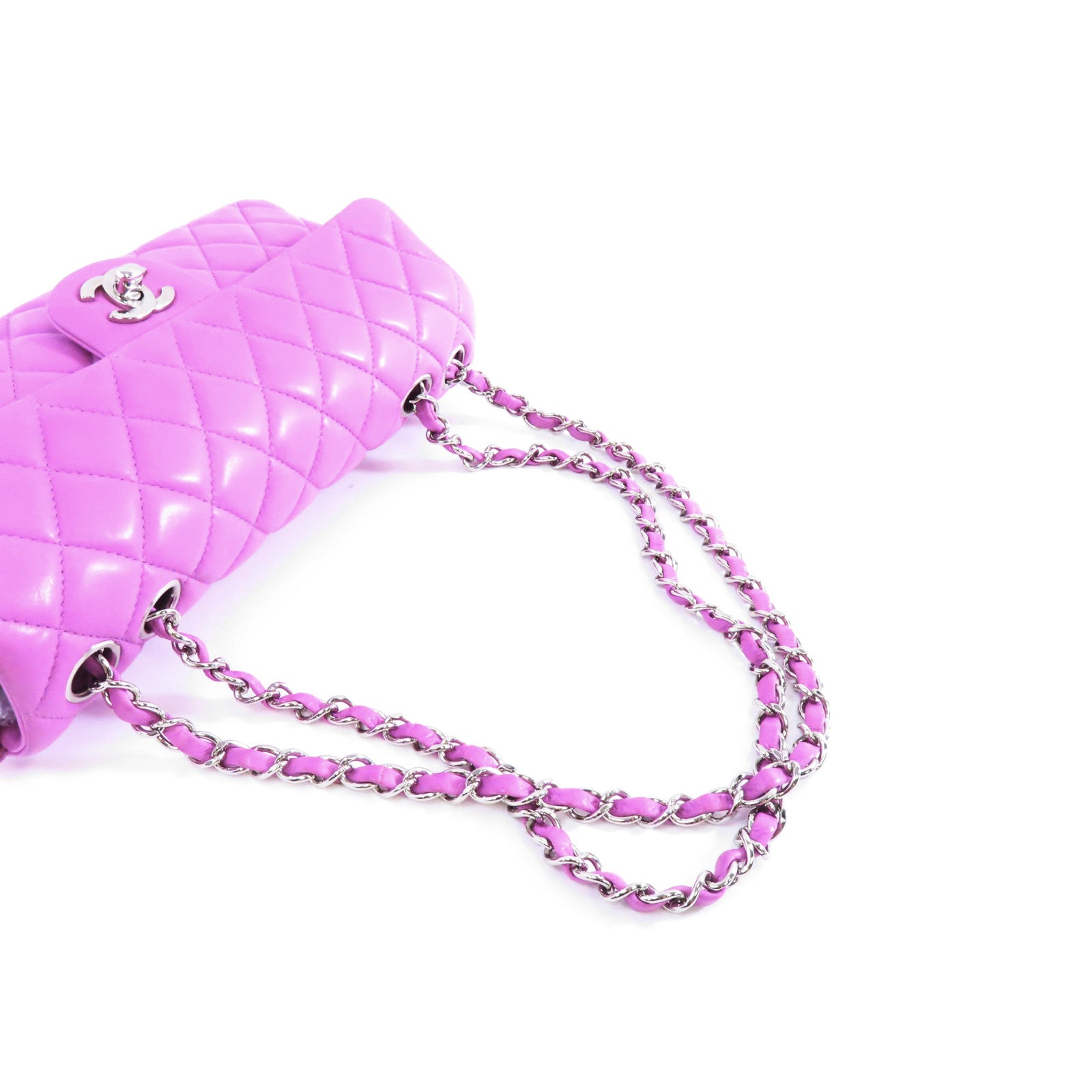 CHANEL 菱格羊皮皮革Chain Shoulder Bag銀扣鏈帶肩背袋紫色