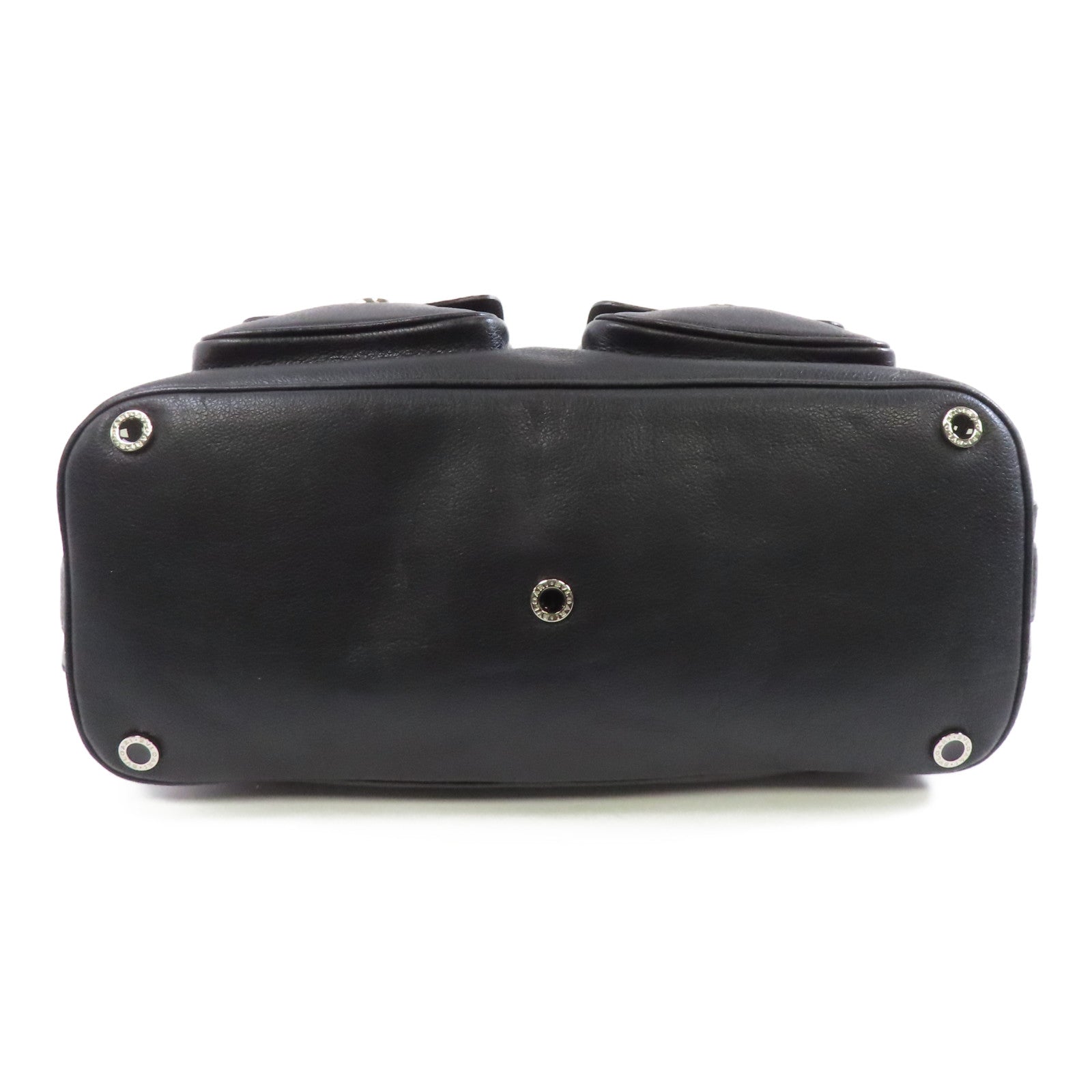 BVLGARI 【激減優惠】牛皮皮革Shoulder Bag銀扣肩背袋黑色