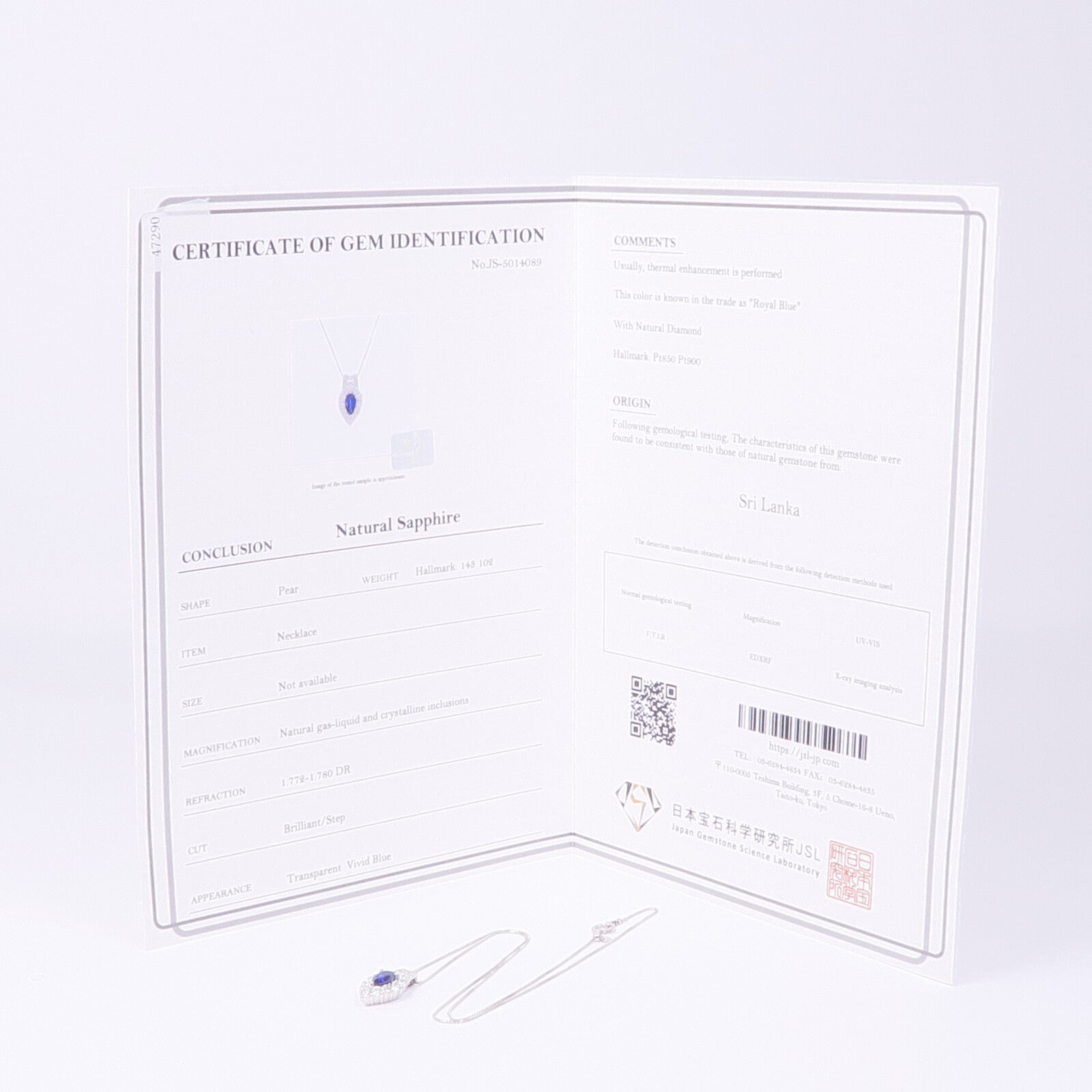 JEWELRY PT900/PT850鉑金Sapphire Diamond Necklace藍寶石/鑽石項鍊