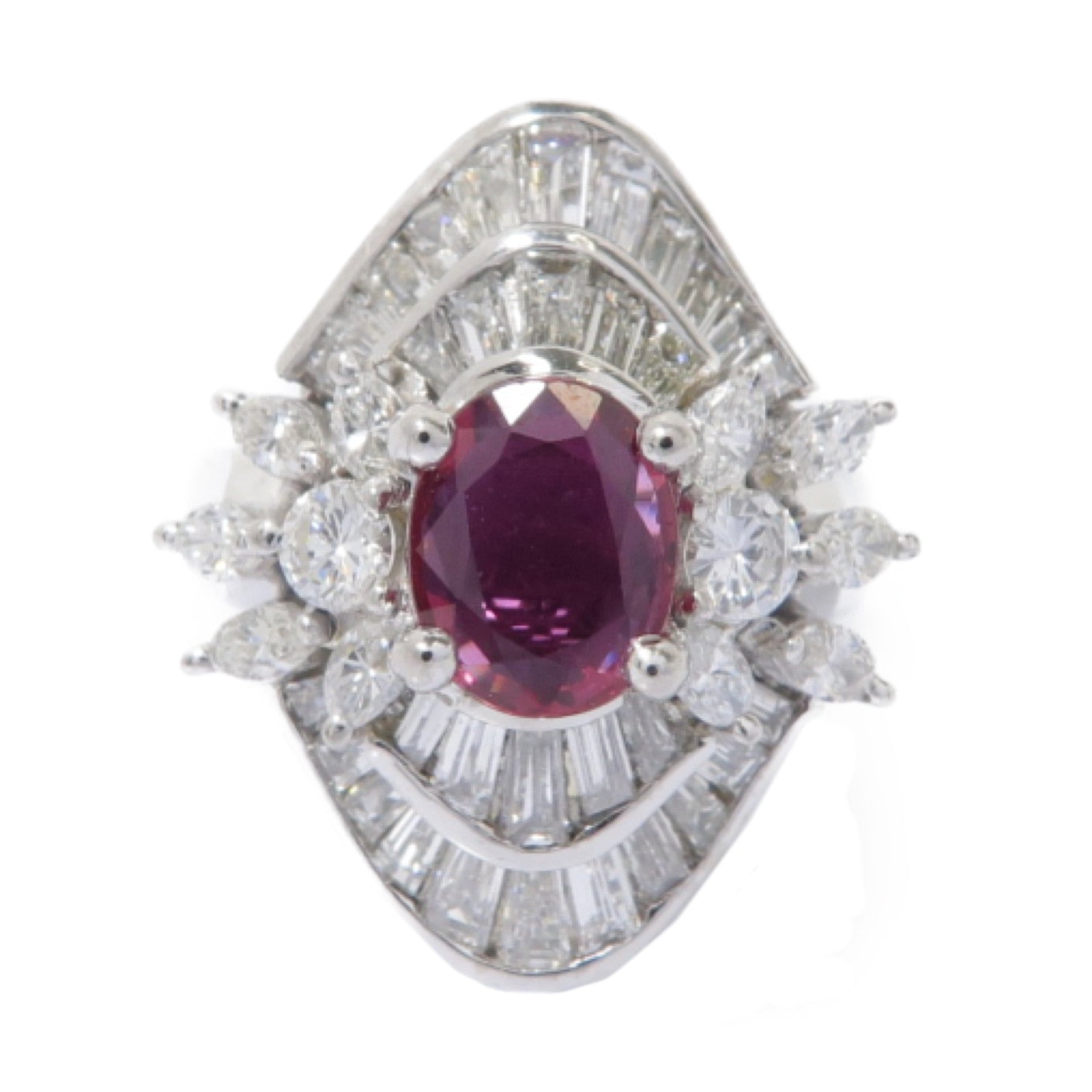 JEWELRY PT900鉑金Ruby Diamond Ring 1.14ct紅寶石/2.23ct鑽石戒指US#6