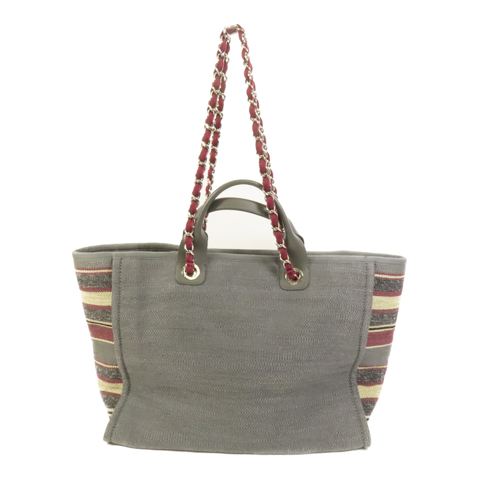 CHANEL 帆布Deauville Tote銀扣鏈帶手挽肩背兩用袋