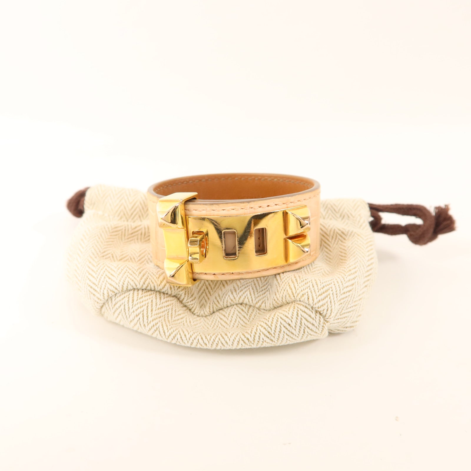 HERMES Alligator皮革Collier De Chien金扣手鐲